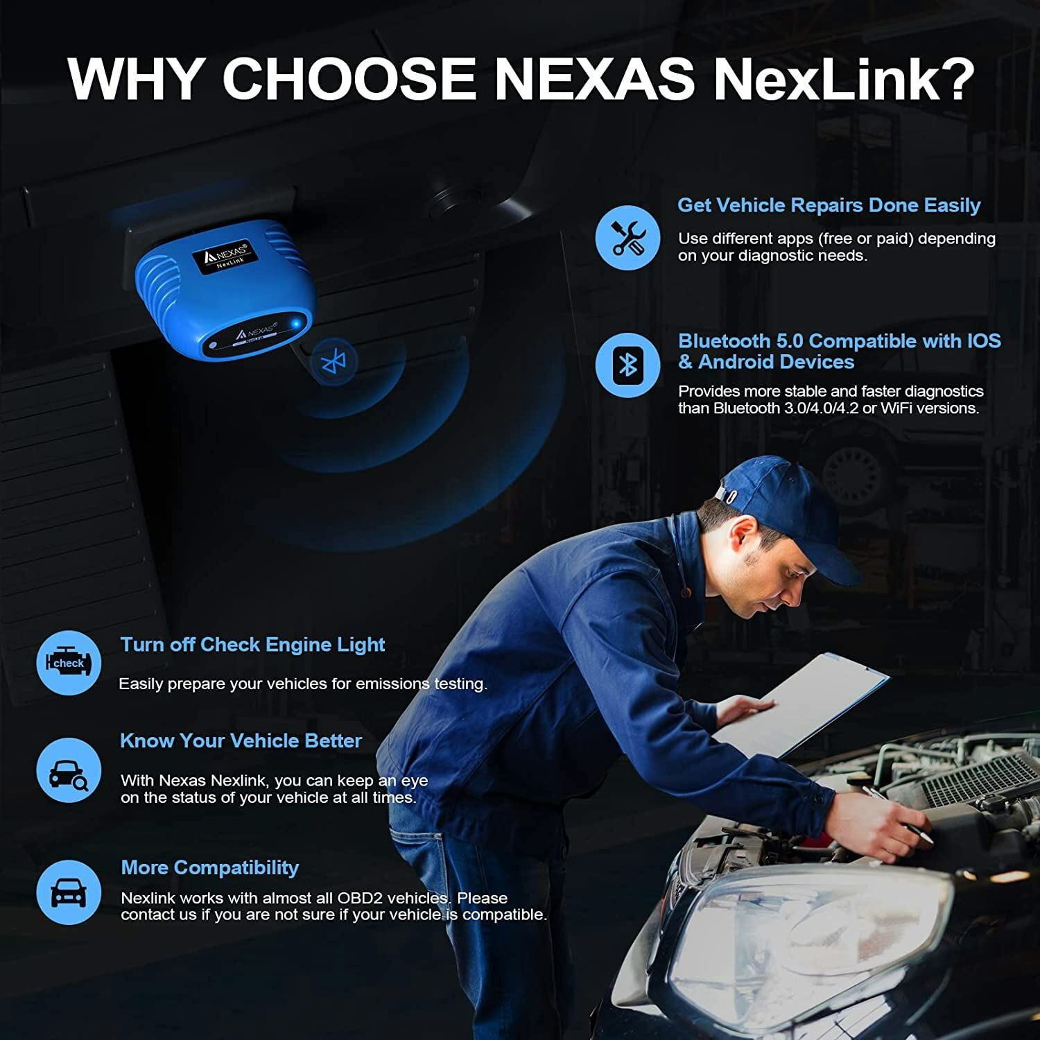 NEXAS NexLink Car Motorcycle EOBD OBD2 Scanner Auto Diagnostic Tool Code Reader