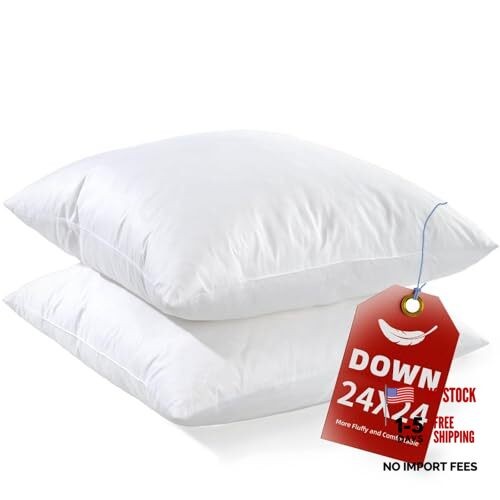 24x24 Euro Pillow Inserts Set of 2, Premium Down Feather Pillows 24x24(2pc)