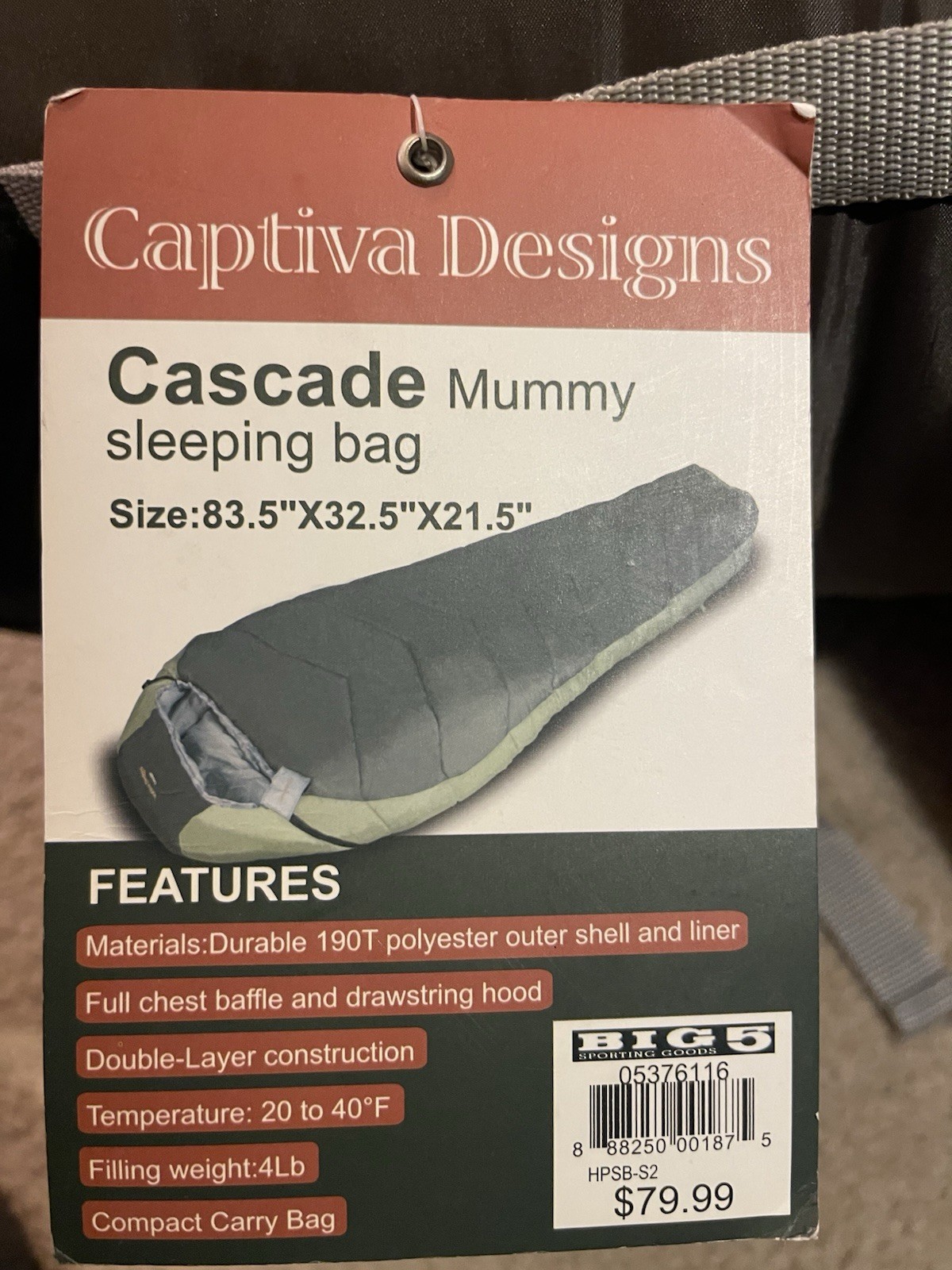 Captiva Designs Cascade Mummy Sleeping Bag 20’-40’F