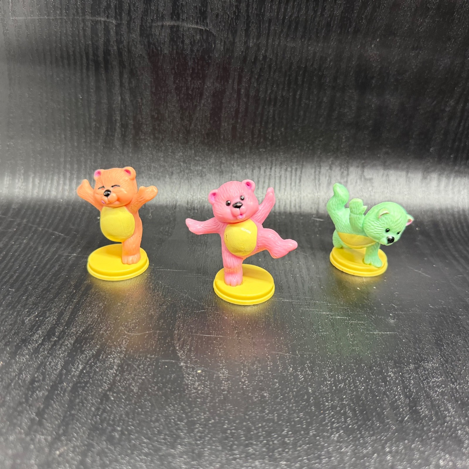 Vintage Wilton 1994 Pastel Teddy Bear Cake Toppers Orange, Green, and pink