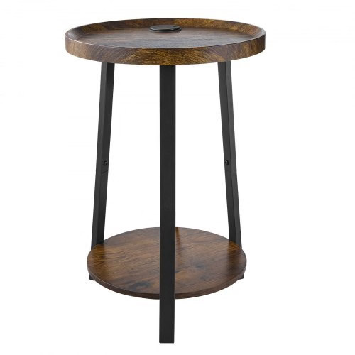 End Table, 2-Tier Round Side Table with Open Storage Shelves, Modern Nightstand