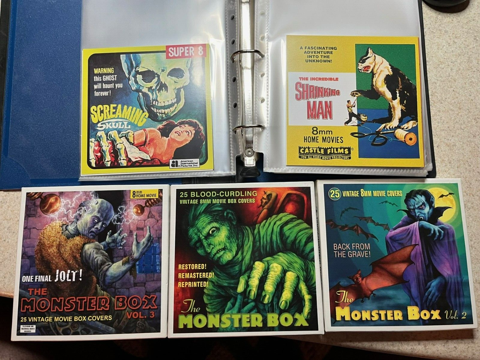 The Monster Box 3-Volume Set of 75 8mm Movie Box Covers Collector's Cards w/case