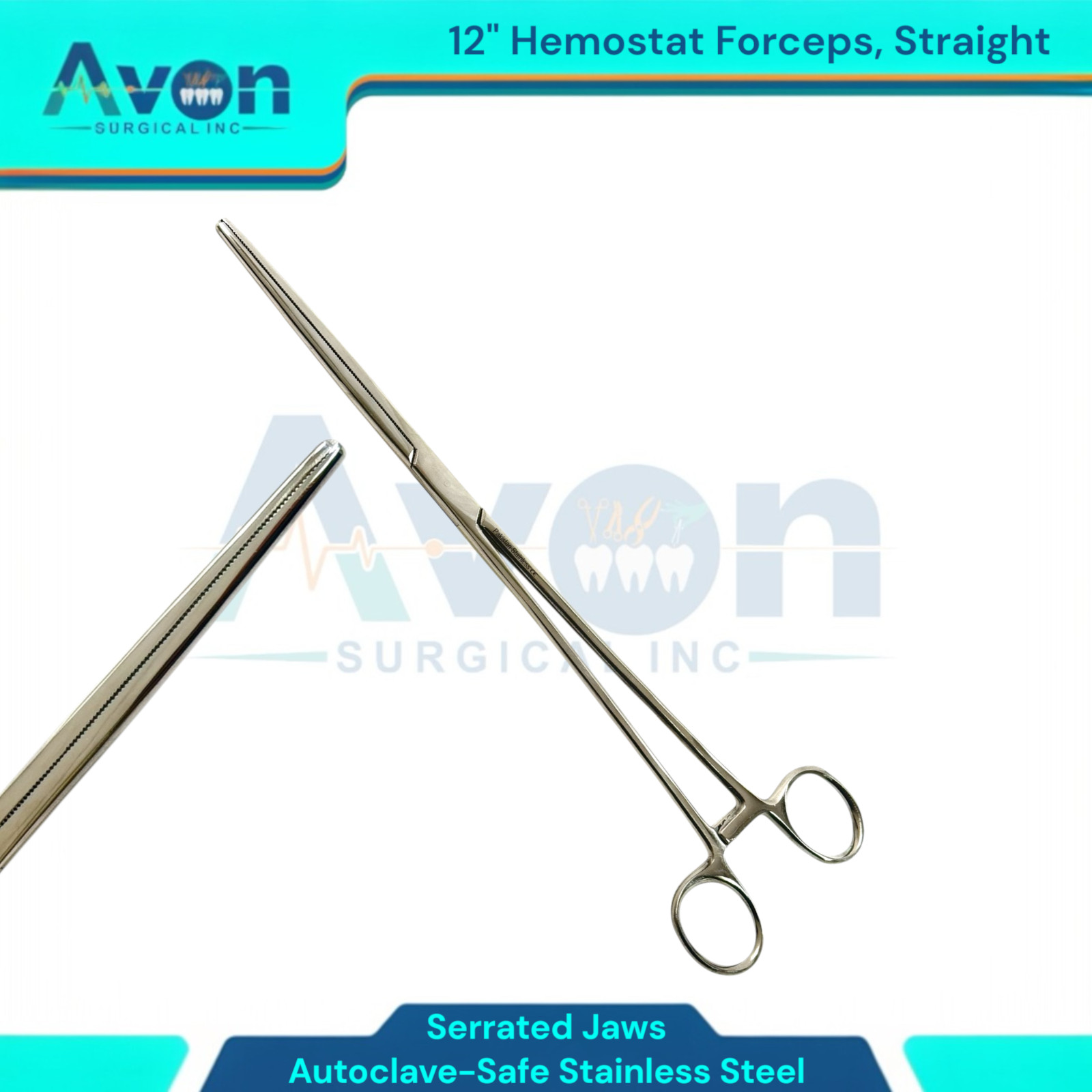 Straight Tipped Hemostat Clamps, 12 inches Long, Locking - Fishing, Veterinary