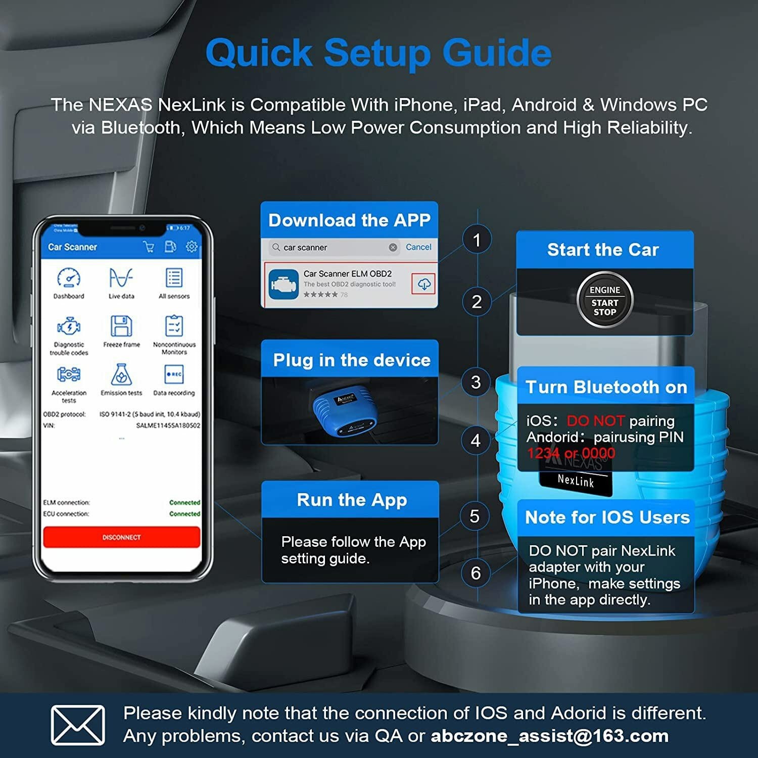 NEXAS NexLink Car Motorcycle EOBD OBD2 Scanner Auto Diagnostic Tool Code Reader