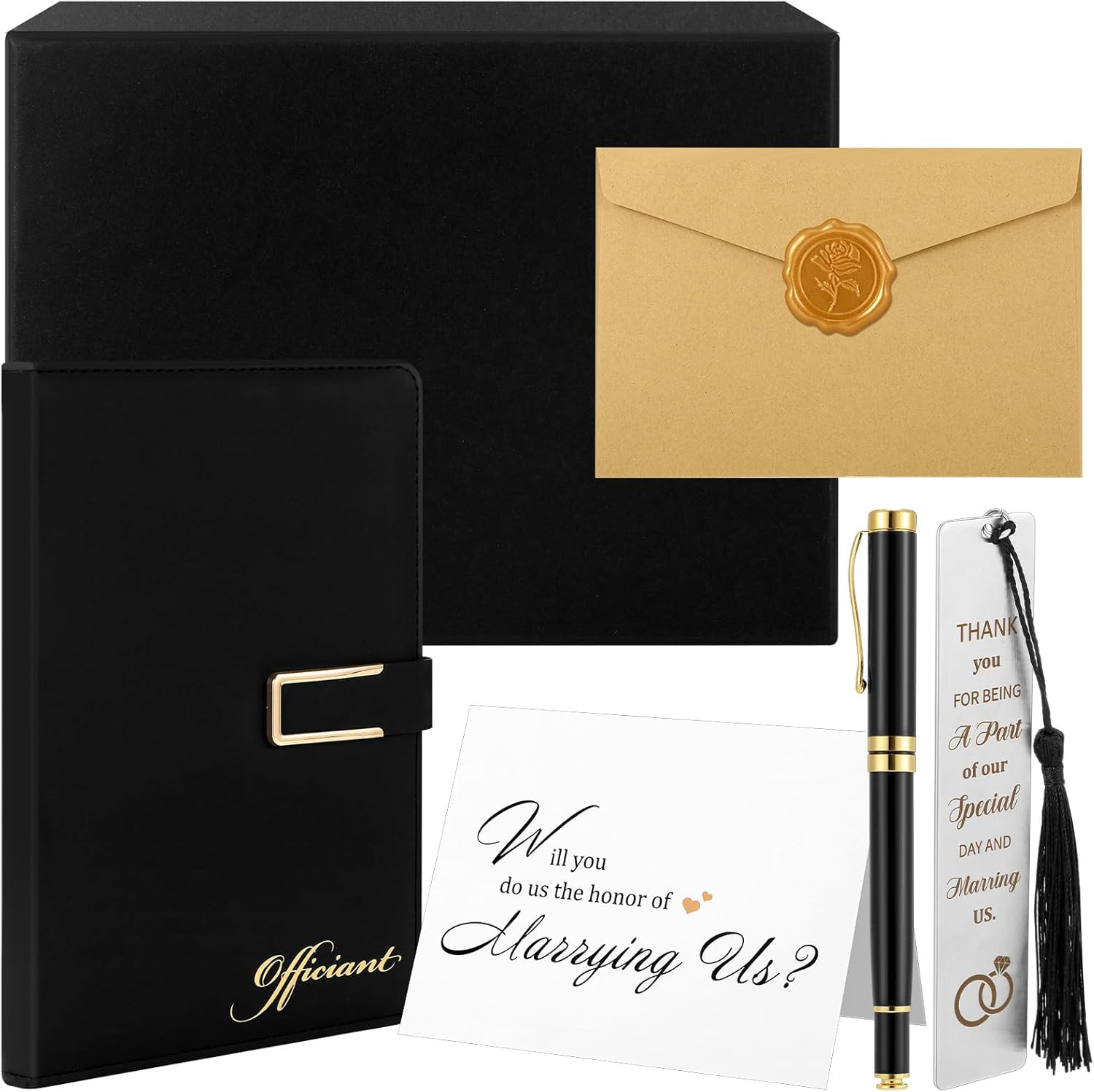 7 Pcs Officiant Gift Set Includes Leather Hardcover Proposal Officiant Book Blac