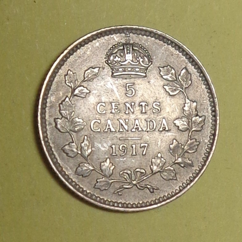 Canada 1917 Silver 5 Cent Coin Great Details