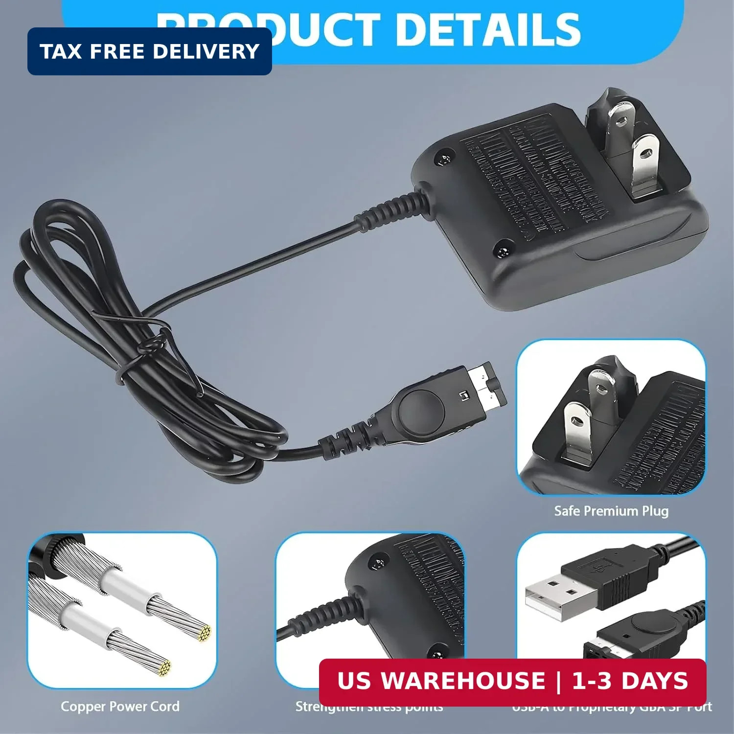 Gameboy Advance SP Charger - AC Wall Adapter & USB Charging Cable Compatible wit