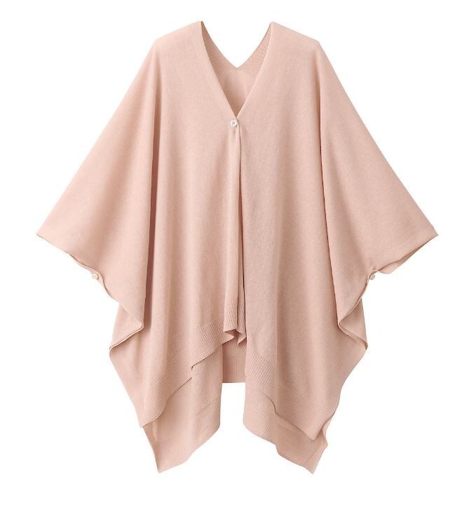 MUJI Orange Organic Cotton Uv Protection Bolero Wrap Cape w/ Button Poncho Shawl