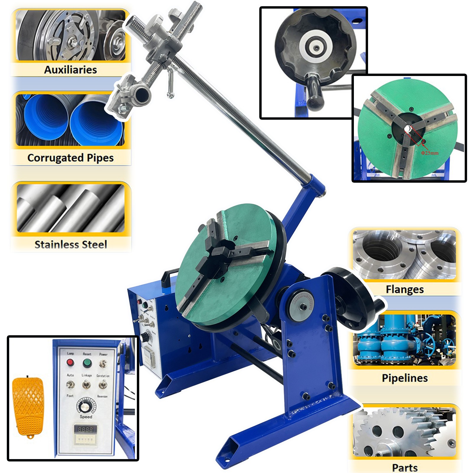 30kg 66lbs 0-90° Turnover Rotary Welding Positioner Adjustable Height and Angle