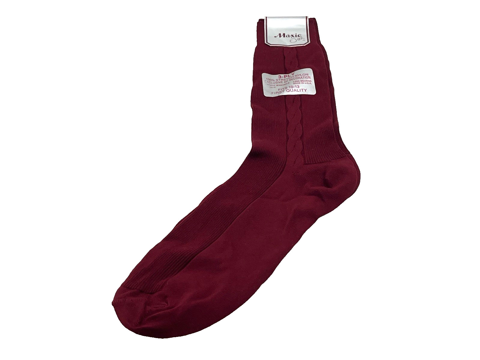 Vintage Maxie Sox Burgundy 3-Ply Mens Dress Socks Nylon NOS Size 10-13 USA