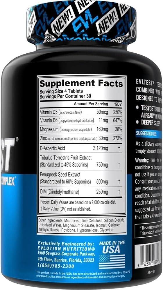 Evlution Nutrition EVL TEST - Natural Testosterone Booster - 30 Servings