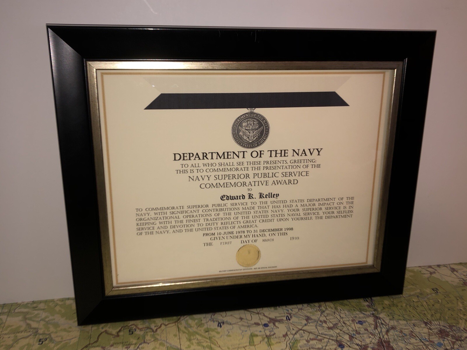 NAVY SUPERIOR PUBLIC SERVICE COMMEMORATIVE AWARD CERTIFICATE Type-1