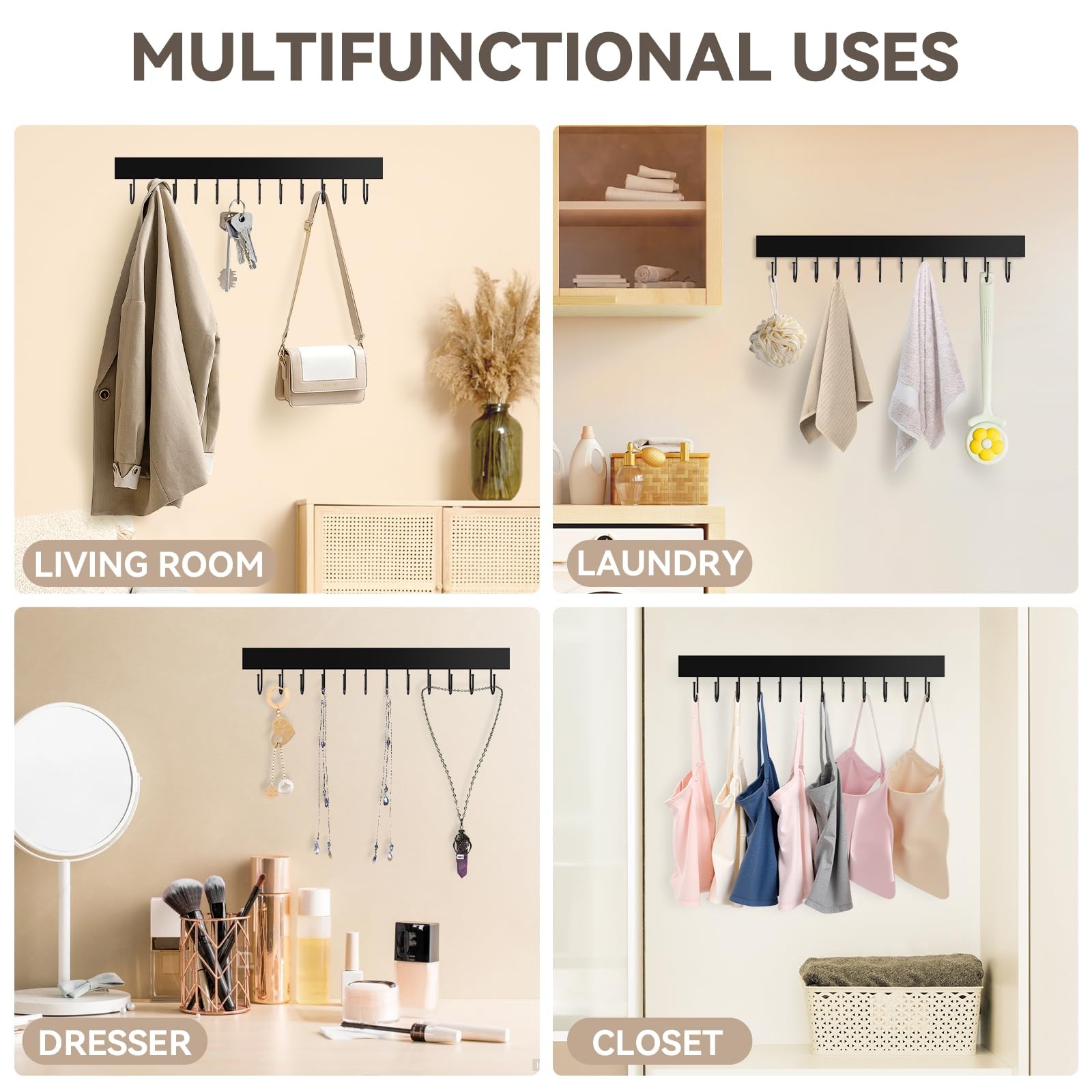 2PCS Wooden Belt Hanger Wall Mount 24 Hooks Closet Organizer