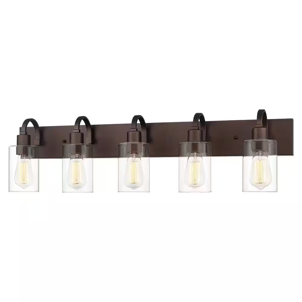 37 In. 5-Light Oil Rubbed Bronze Vanity Light with Clear Glass Shade Bathroom Li