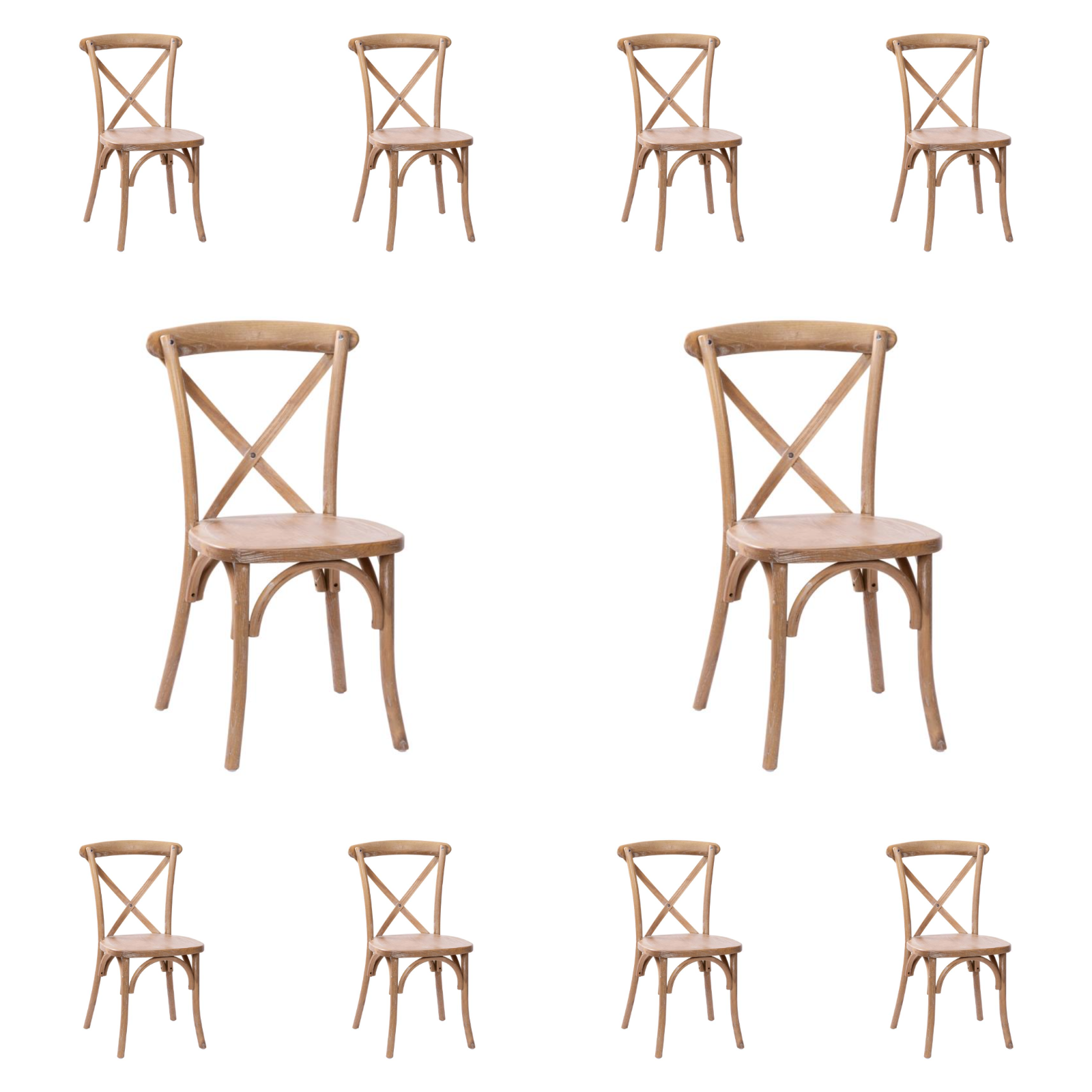 10 PACK Cross Back Med White Grain Restaurant Dining Chair - FREE SEAT CUSHIONS