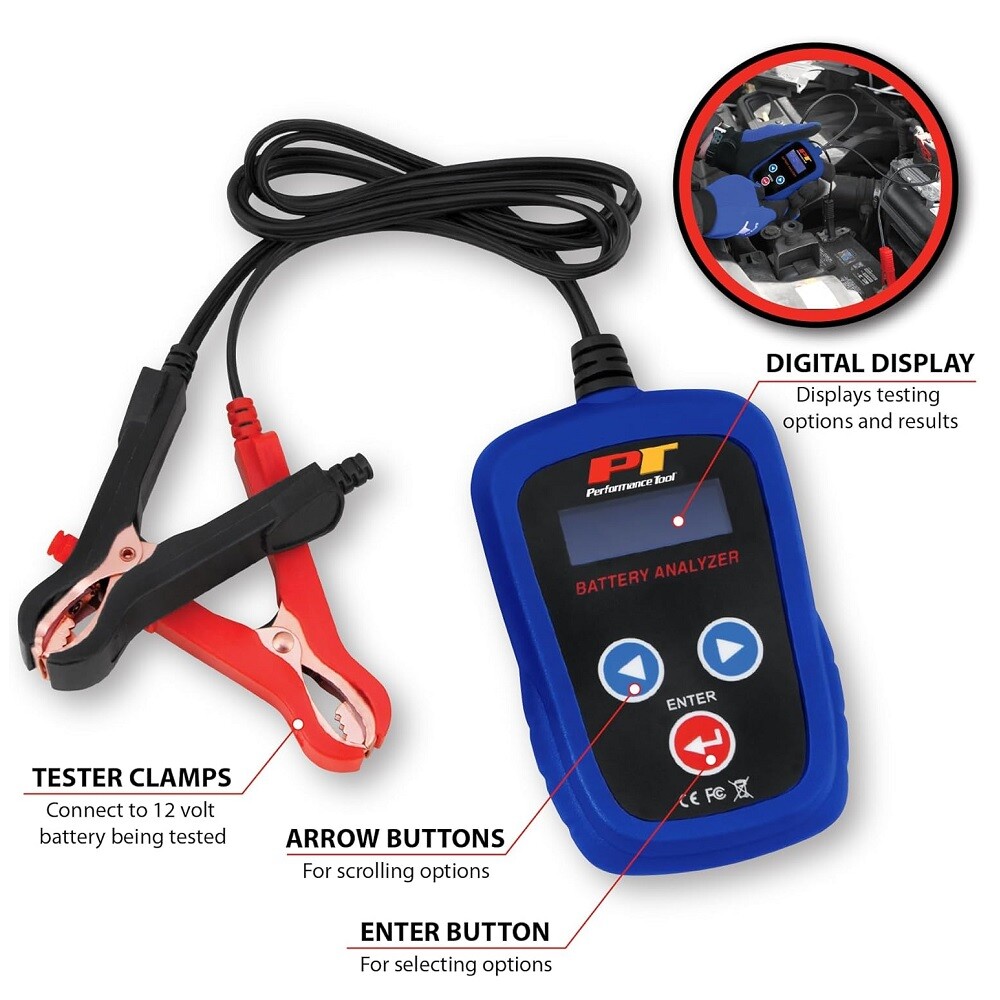 Performance Tool Digital W2999 12V Car Battery Tester, 100-2000 CCA Load Test...