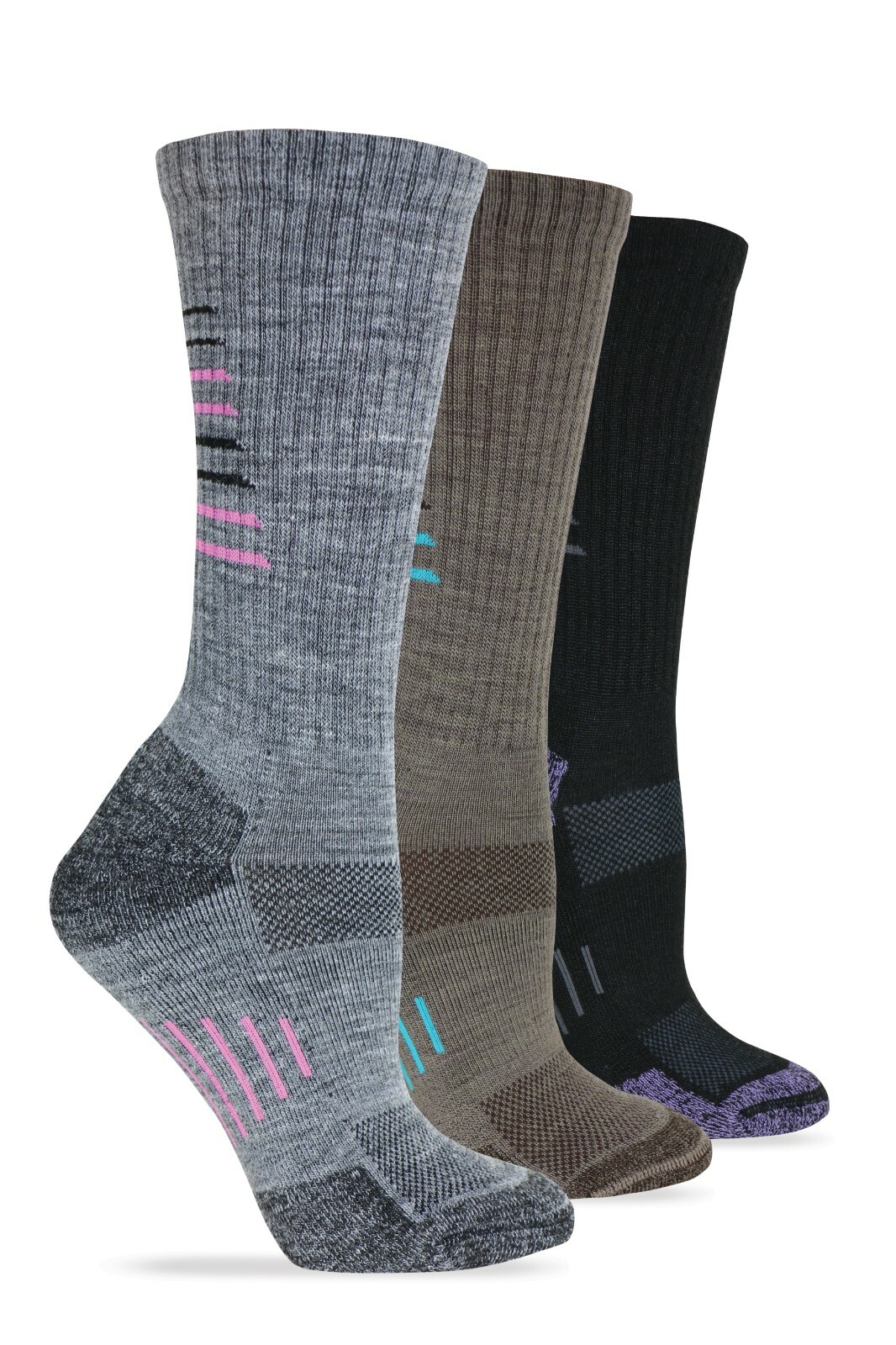 Wise Blend Ladies Merino Wool Blend Seamless Toe Hiker Crew Socks 3 Pair