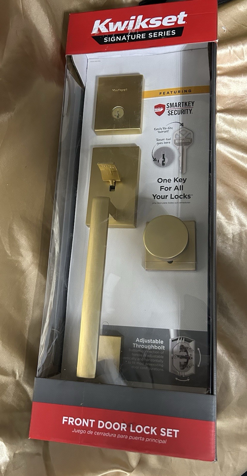 KWIKSET San Clemente Front Entry Handleset SATIN BRASS w/ Smart Key Pismo Knob