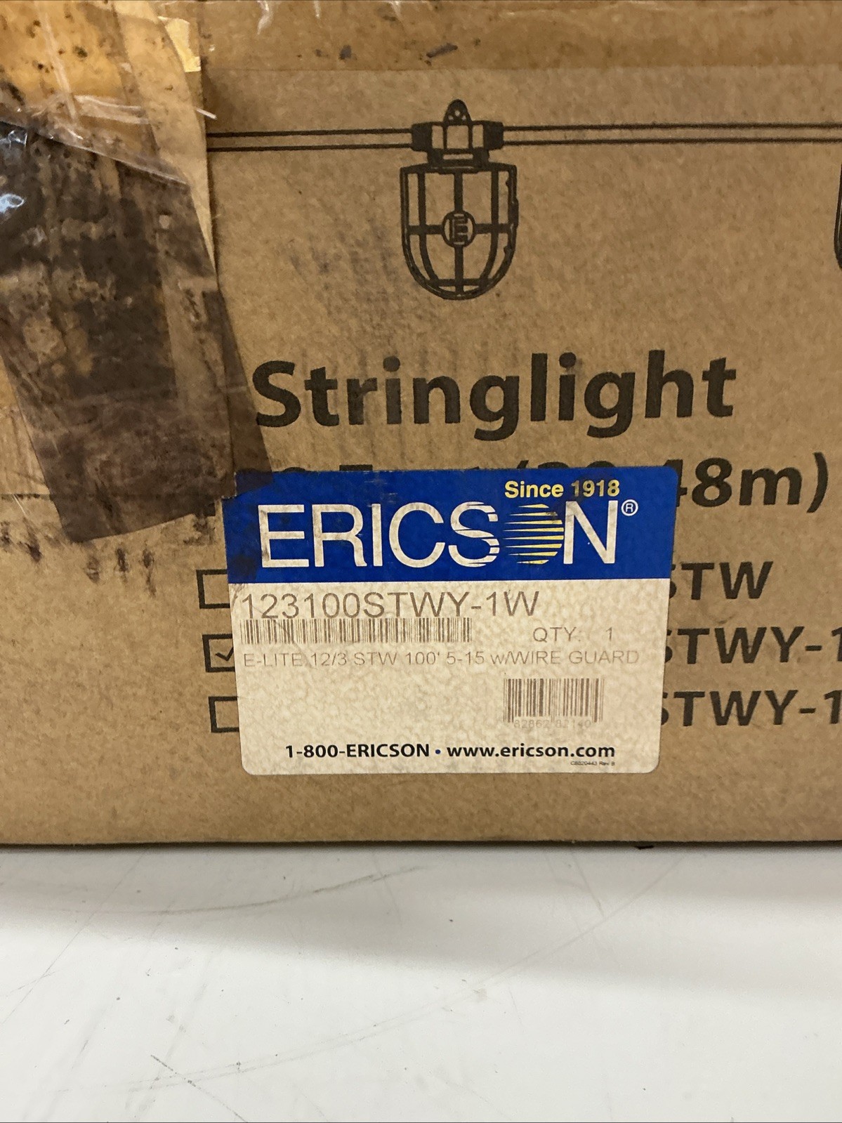 Ericson 123100STWY-1W 100’ Temporary String Light Set w/ Guards AB-404