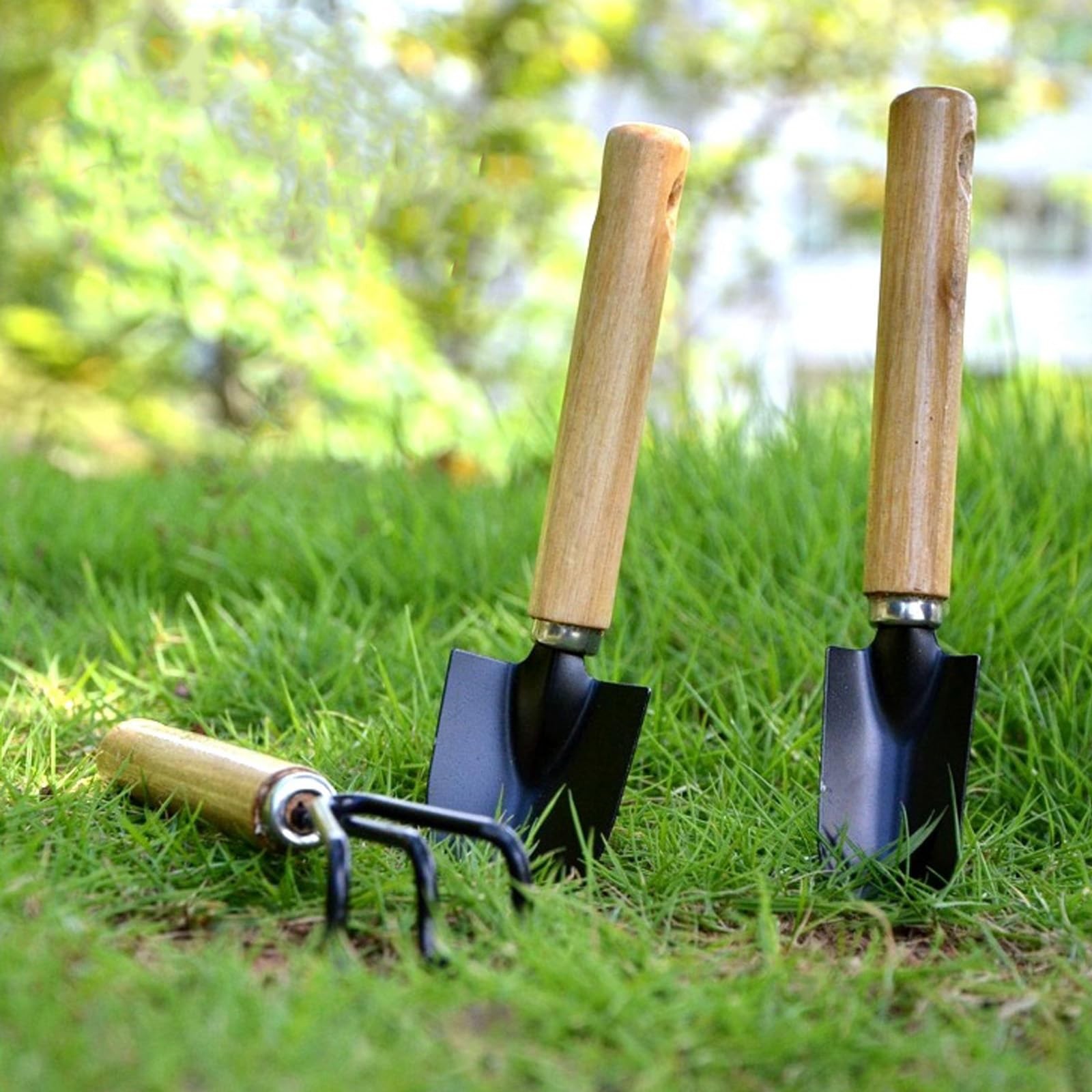3 Pcs Mini Garden Tools Set Small Tiny Shovel Trowel and Hand Rake Silver