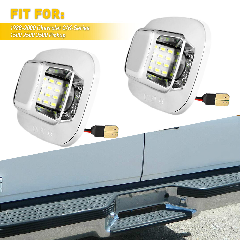2x Chrome LED License Plate Light Tag Lamp For 88-00 Chevy GMC C/K 1500 2500 ED