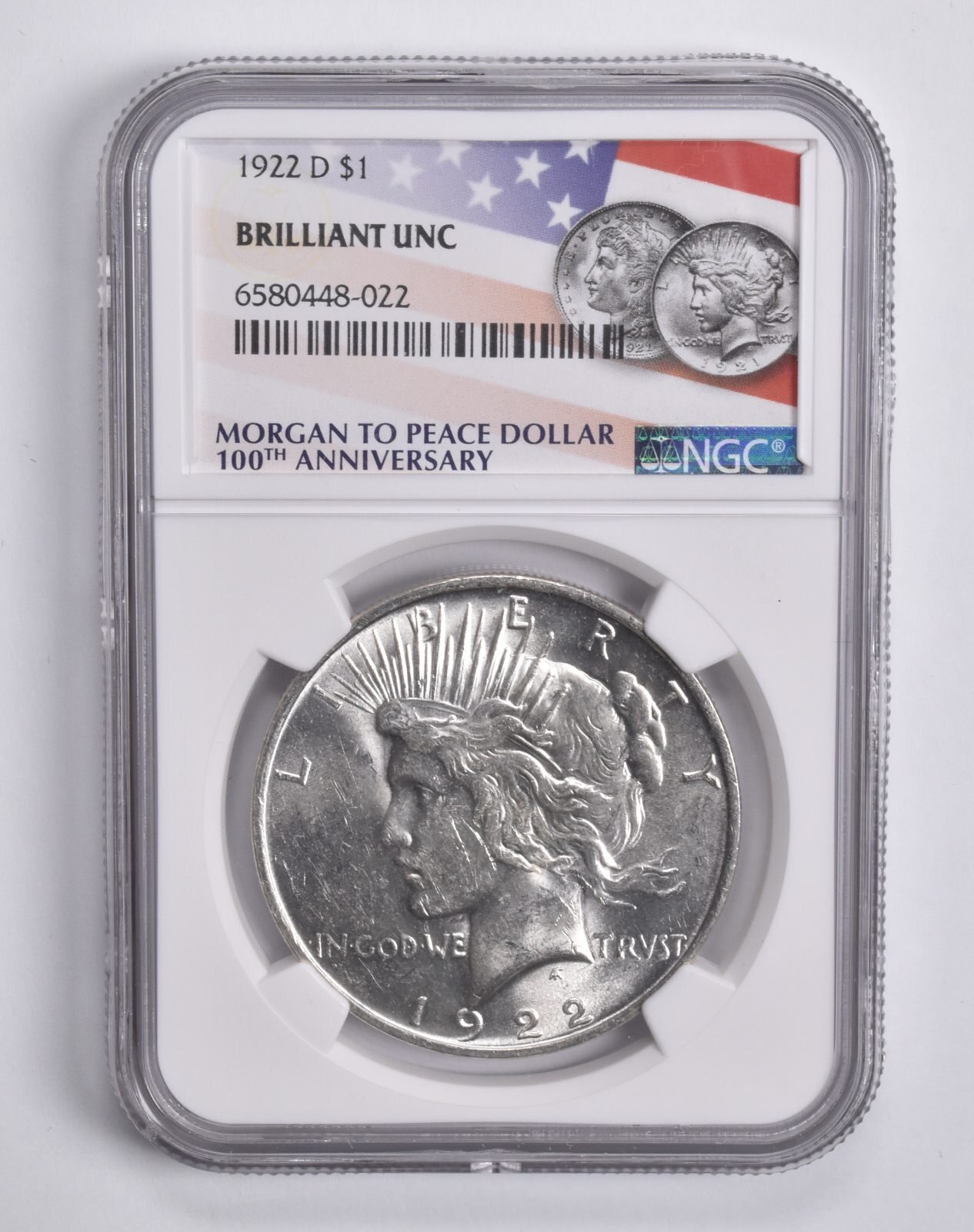 1922-D Peace Silver Dollar 100th Anniversary BU MS Unc NGC - Flag Lbl