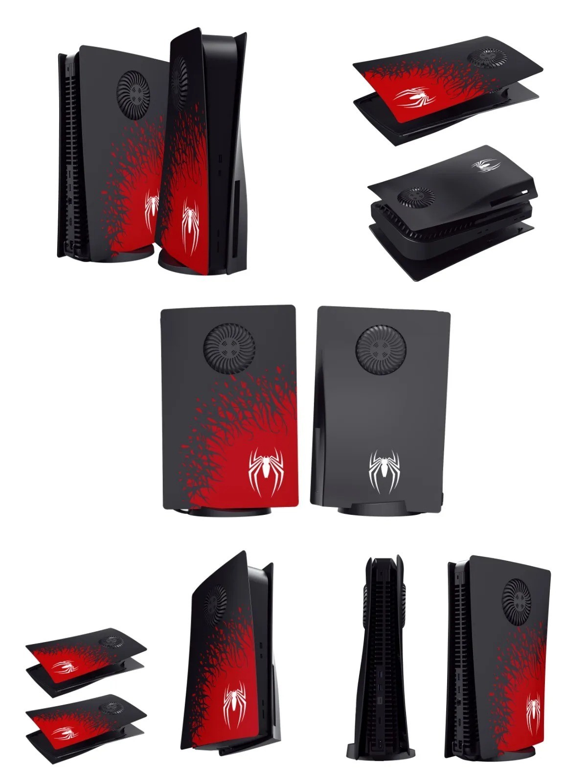 SpiderMan PS5 Vent Plates Covers DISC VERSION Venom PlayStation, Red & Black Set