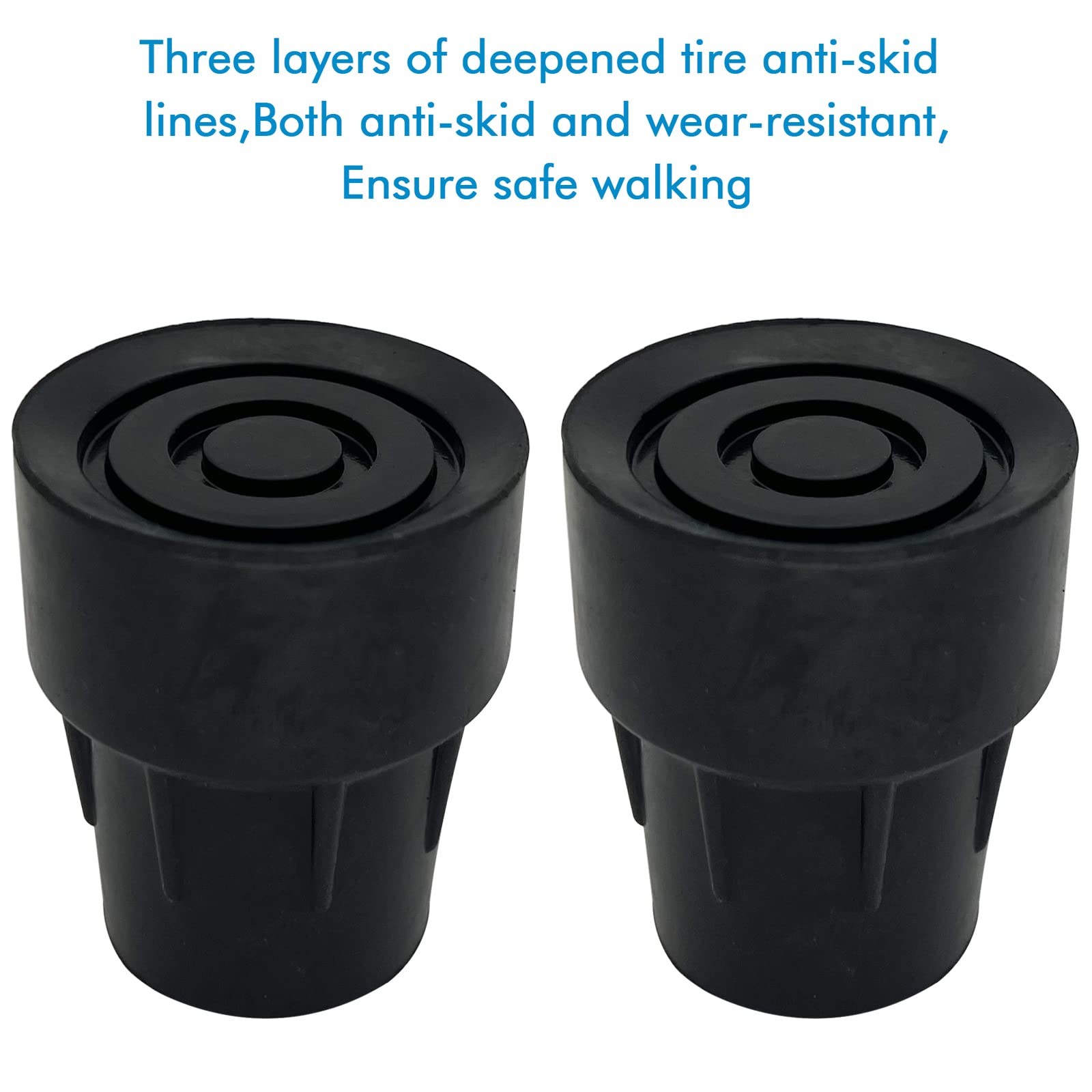 Replacement Cane Tips, Black, 1 inch 1 Inch (Pack of 2)