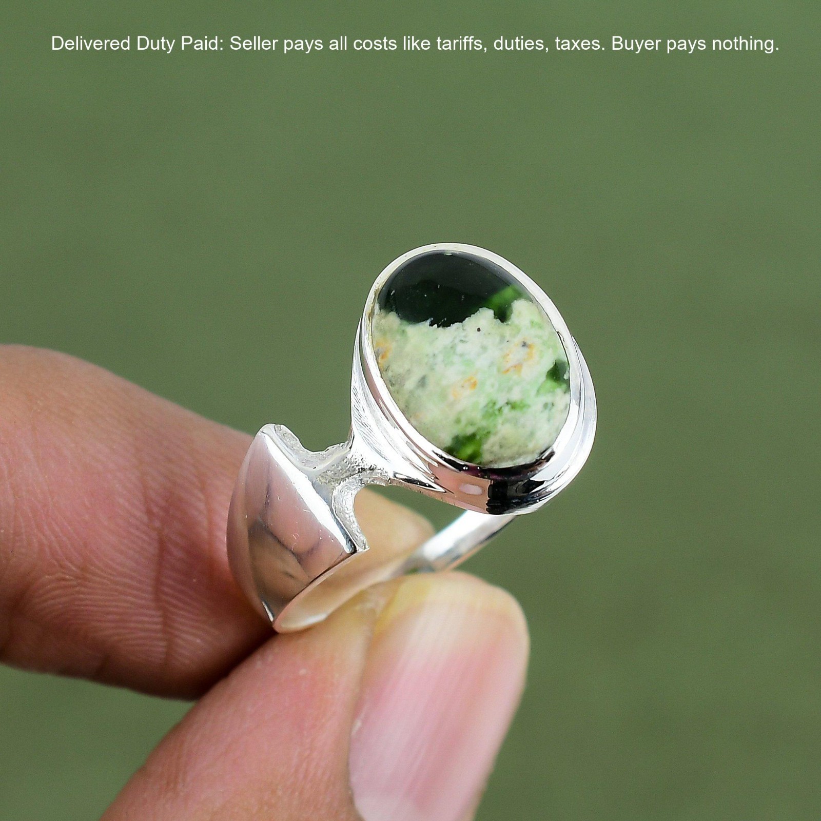Natural Australian Chrome Chalcedony Solitaire Ring Jewelry 925 Sterling Silver