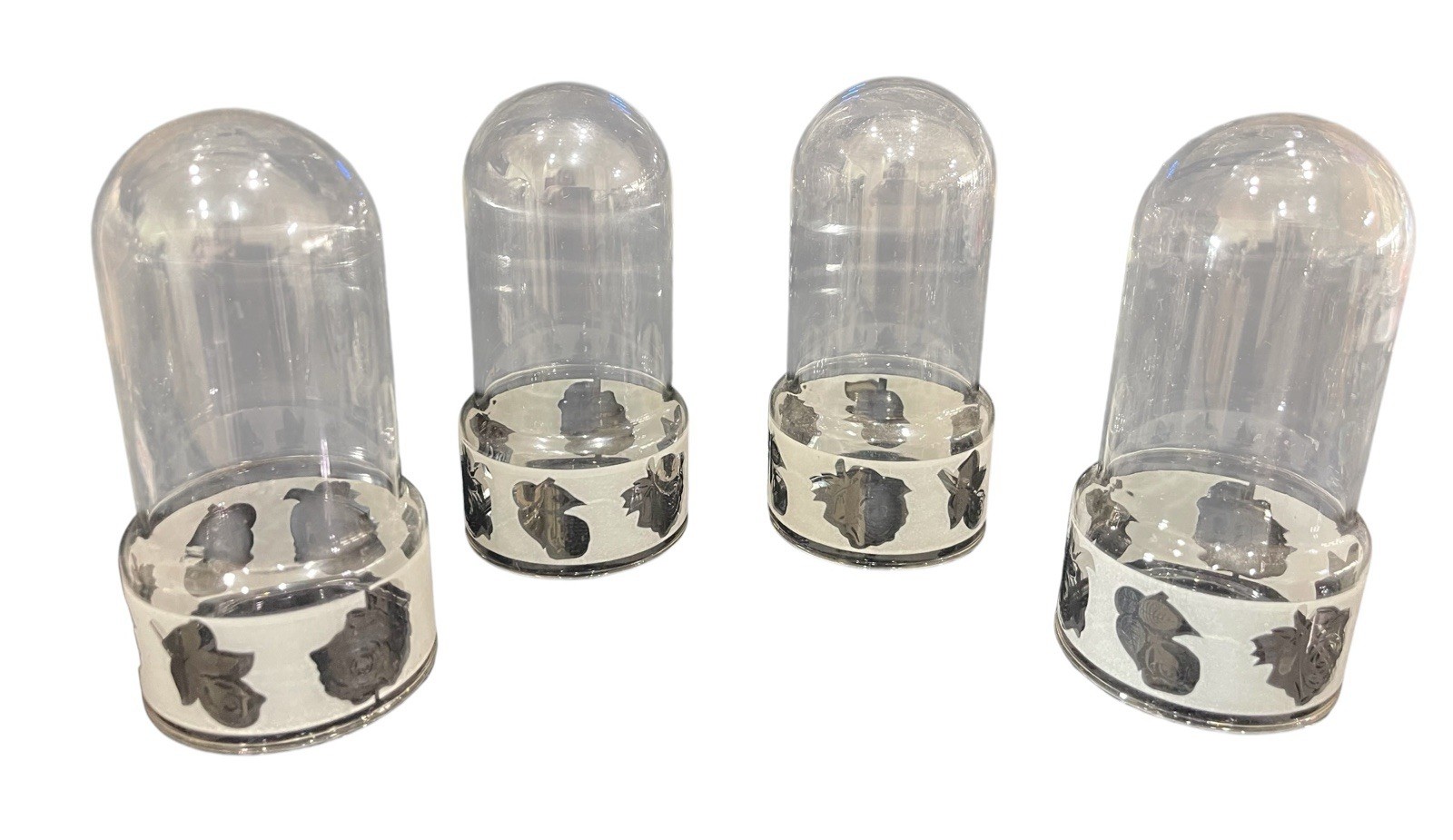 Lot 4 Beautiful Glass Cloche Dome Bell Jar Display Cases With Floral Accents