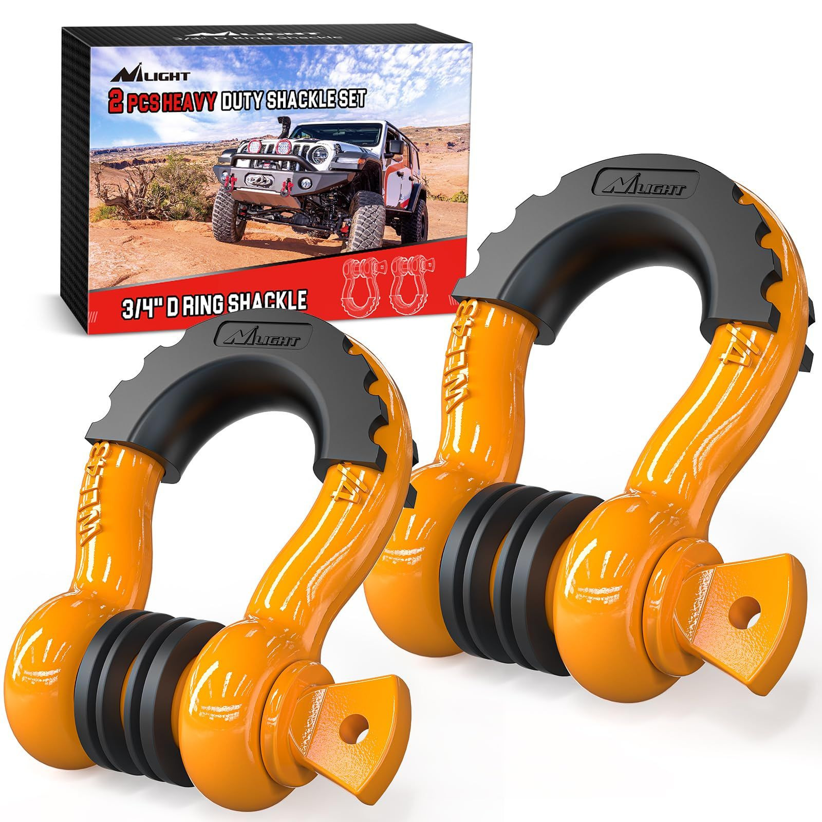 Nilight 2 Pack 3/4" D-Ring Shackle with 7/8" Screw Cyber Orange 2