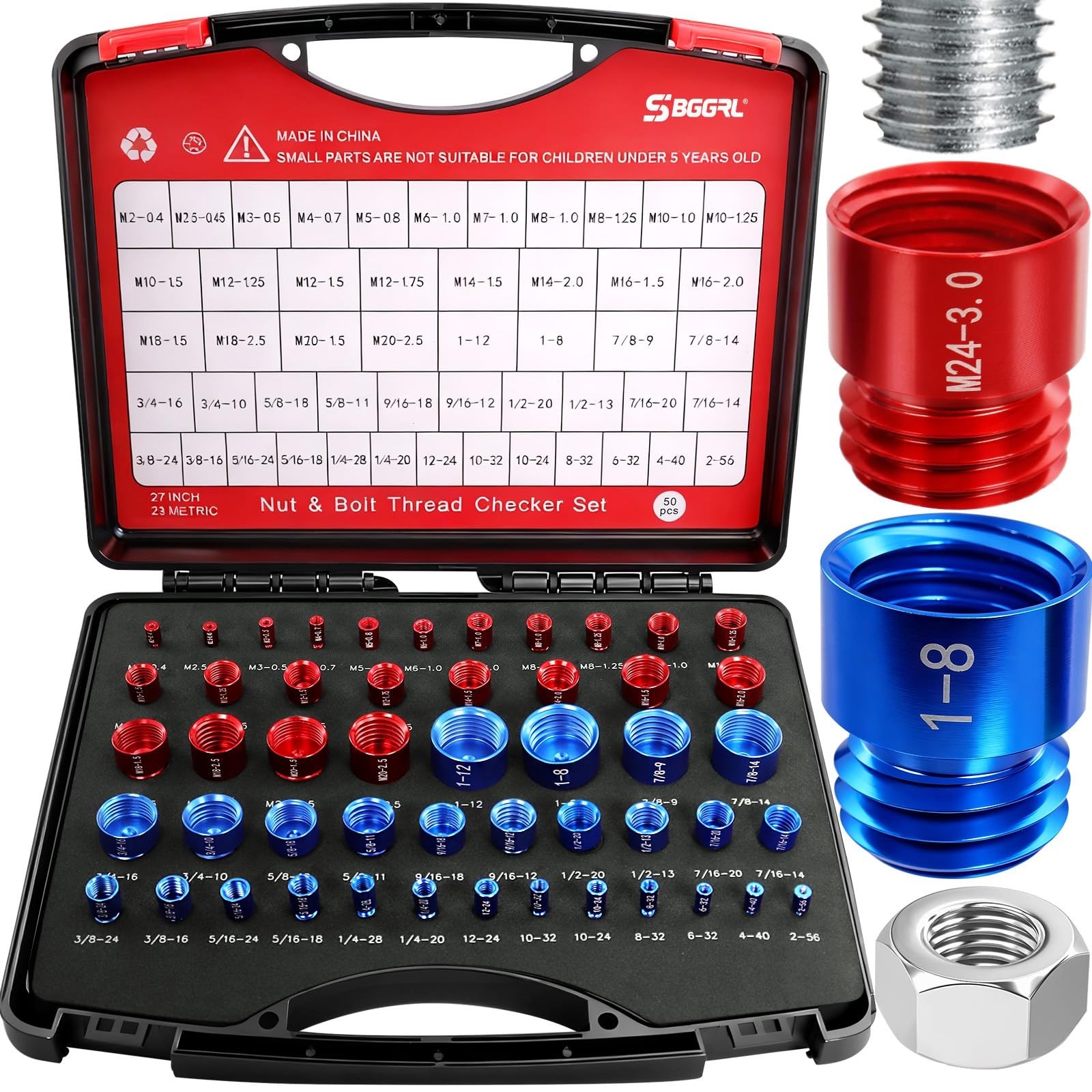 50 Pcs Standard and Metric Nut Bolt Thread Checker Kit,Inch Size Gauges Finde...