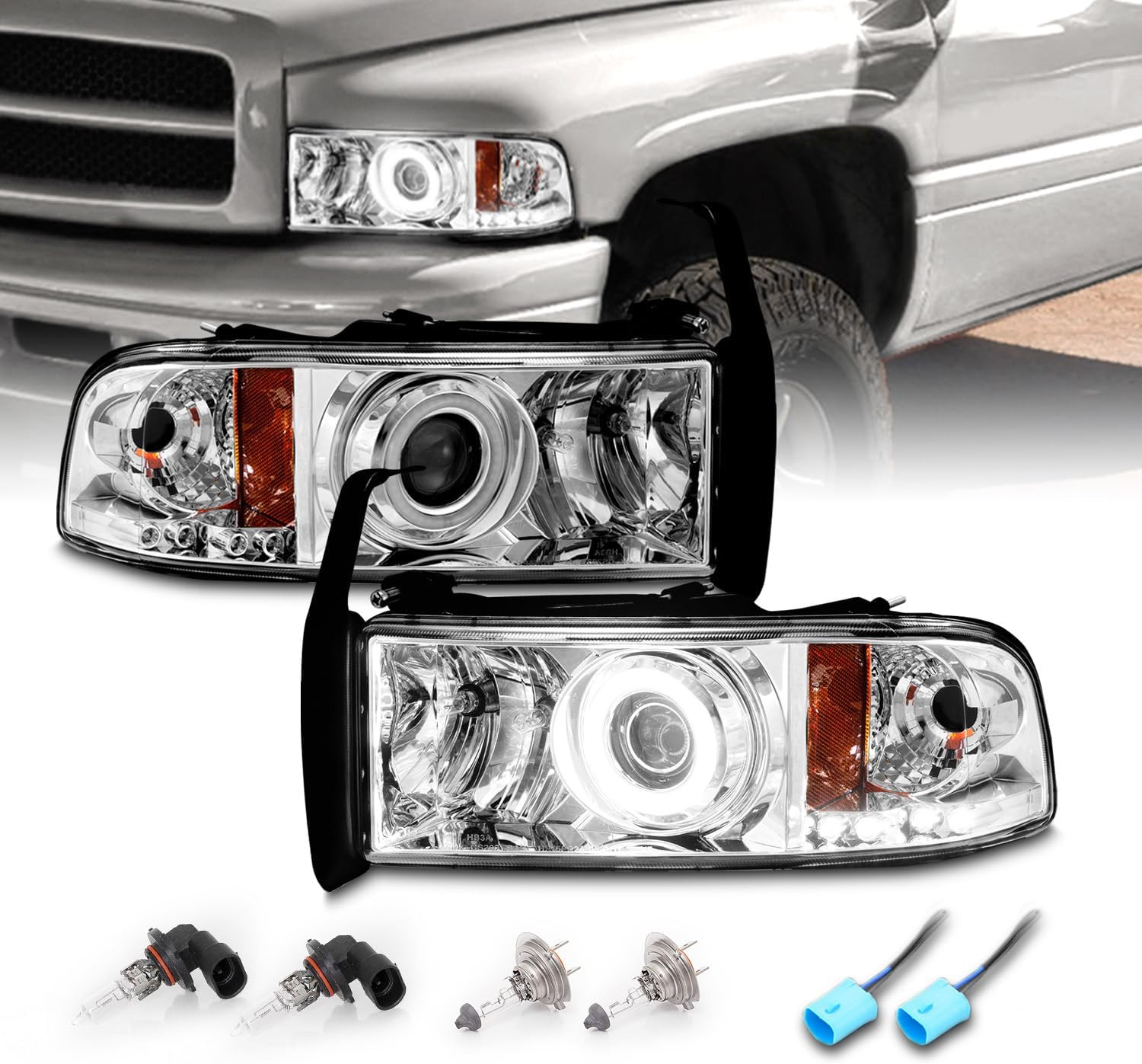for 1994-2001 Dodge Ram 1500 | 94-02 Ram 2500 3500 Dual Xreme LED Halo Rings Pro