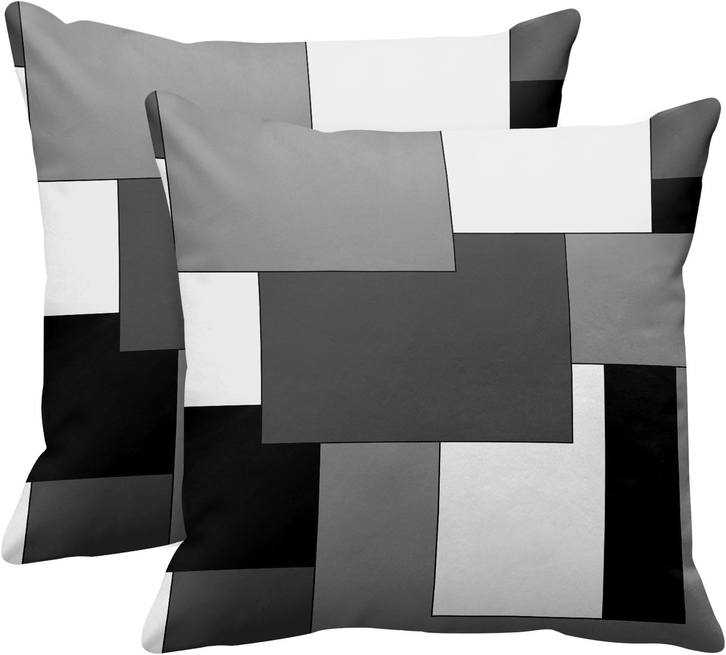 Set of 2 Grey Geometric Throw Pillow Cover Black Gray White Painting Abstract Ch