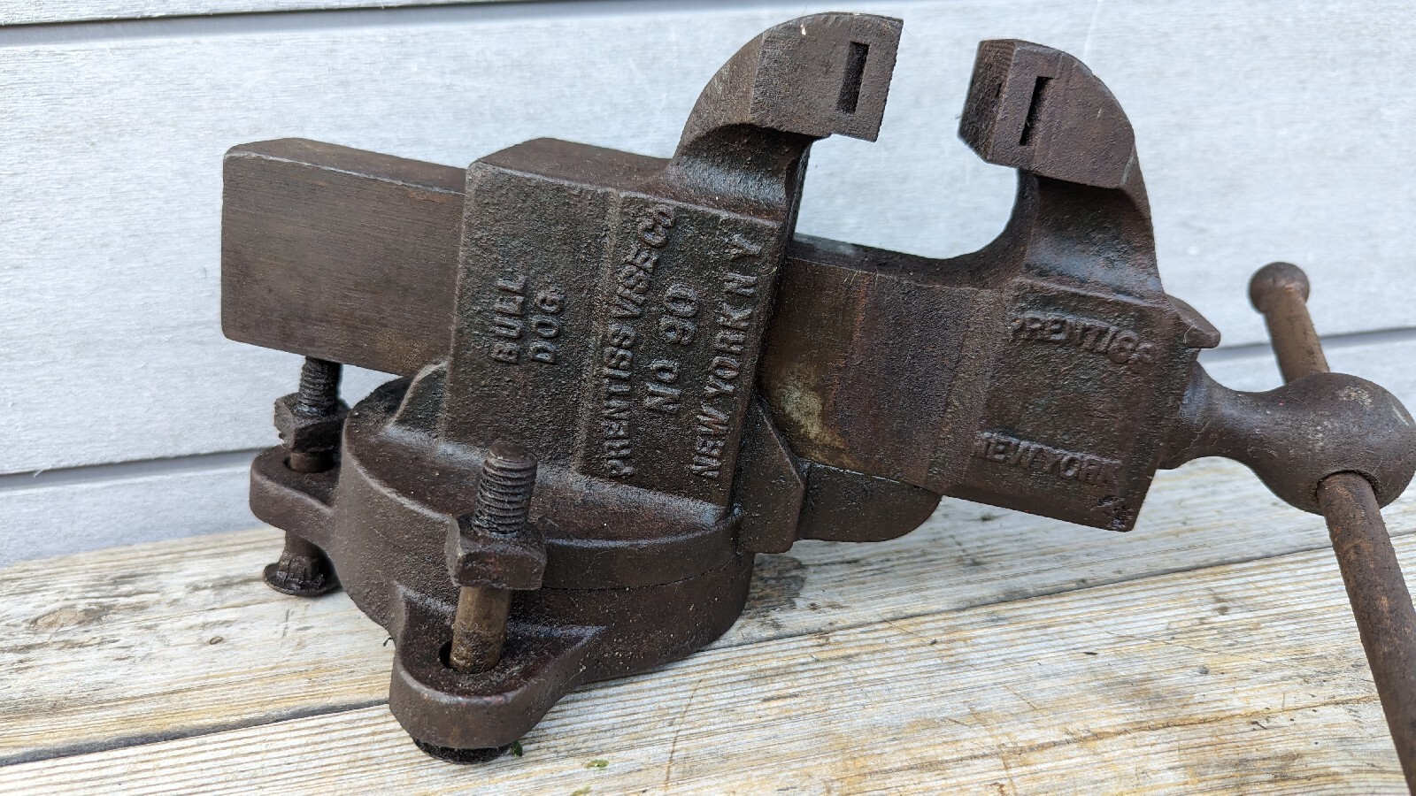 Prentiss Bulldog No 90 3.25 Bench Vise Swivel Base USA VINTAGE