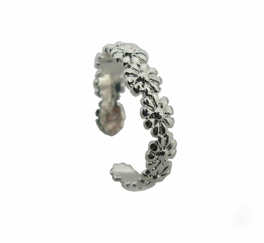 Silver Plated Daisy Adjustable Open Finger Toe Knuckle Staking Ring Band P68