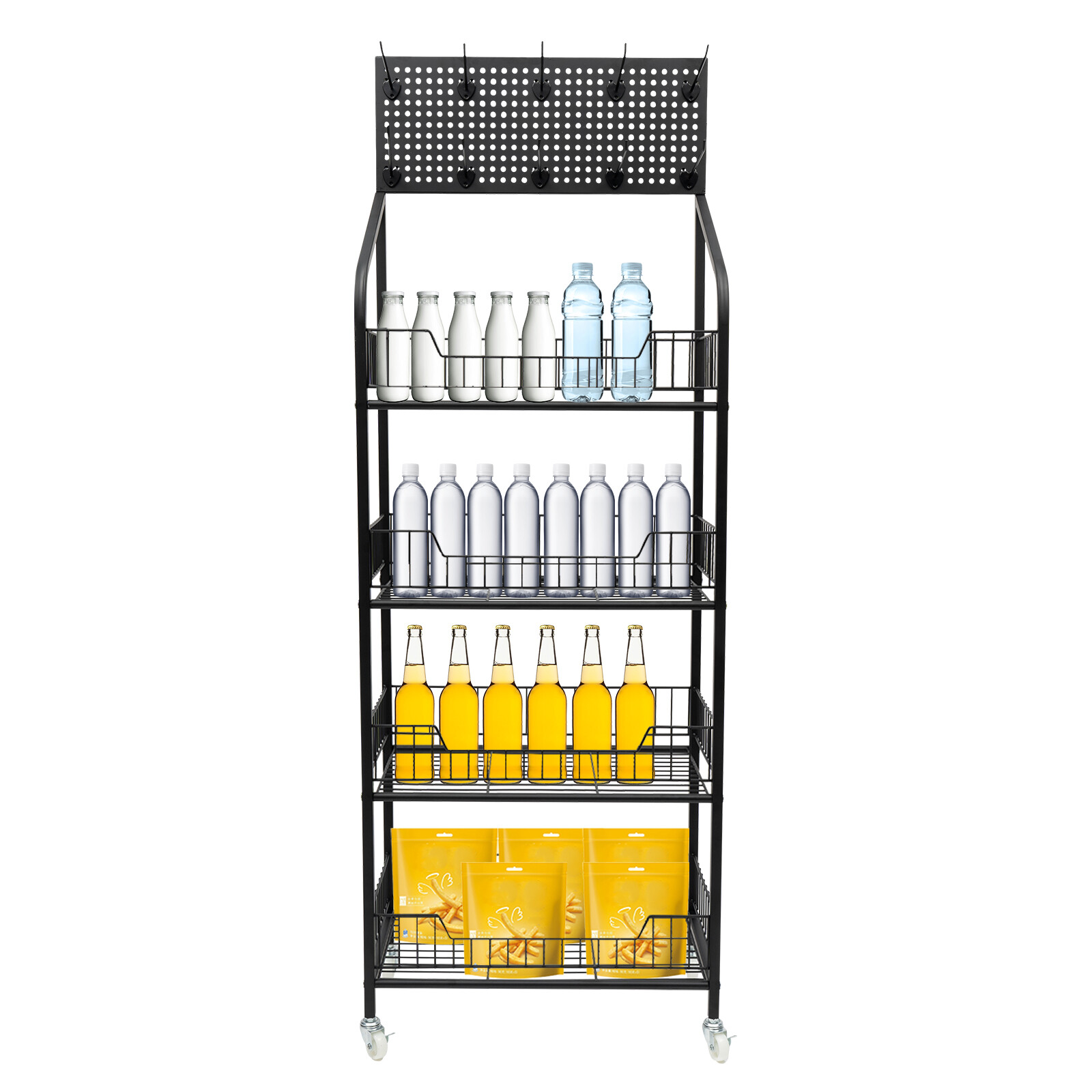 4 Tier Retail Display Rack Snack Candy Display Organizer Stand With 10 Hooks