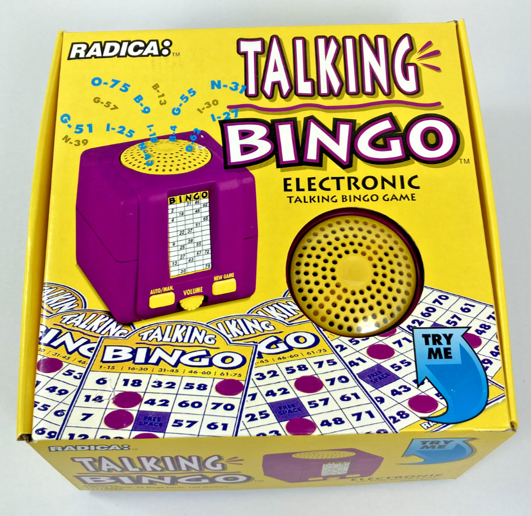 Vtg Radica Talking Electronic Bingo Game Model 1111GBBA Open Box Complete