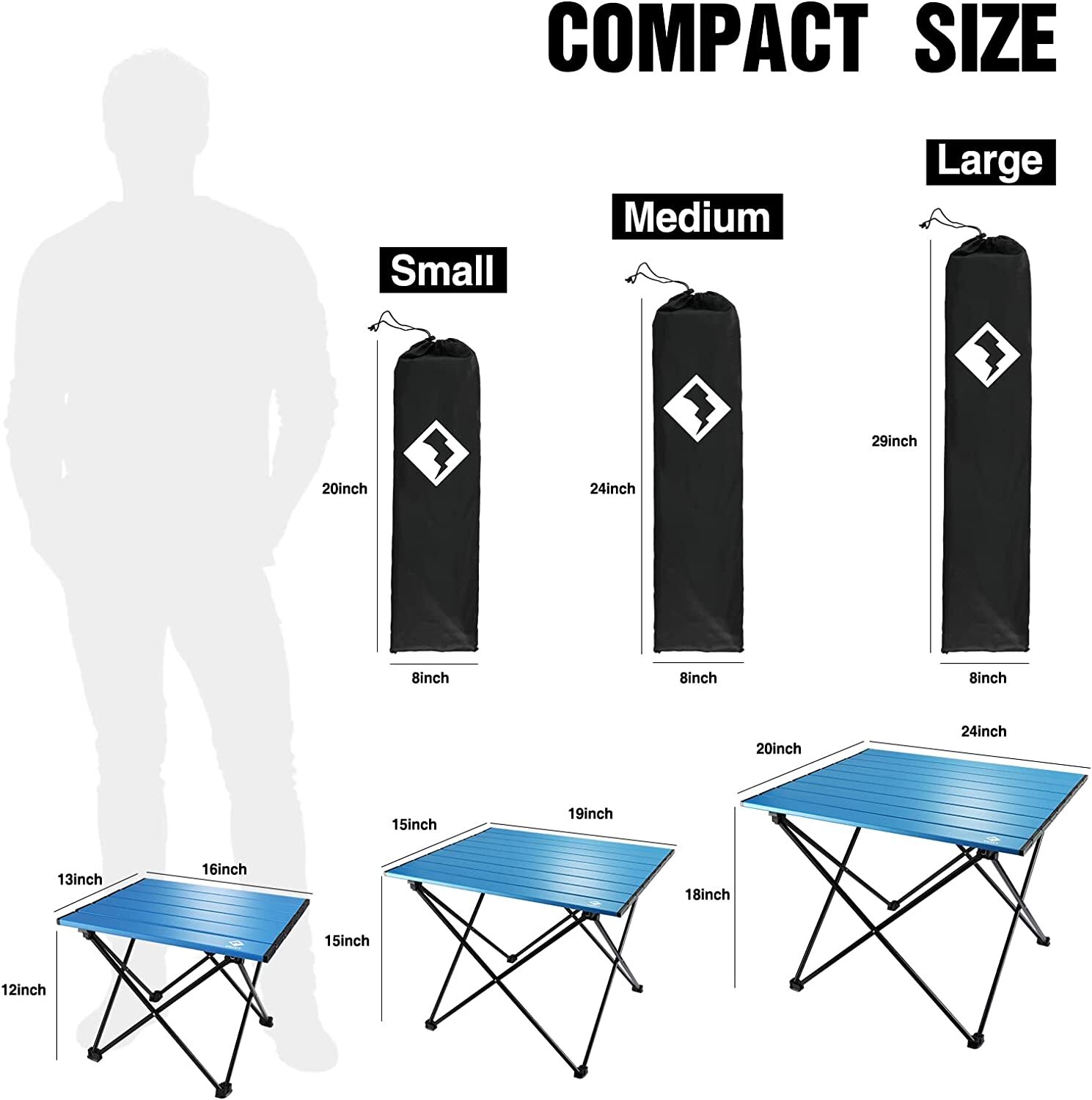 Portable Camping Side Table Aluminum Folding Beach Table w/Carry Bag 19''/24''