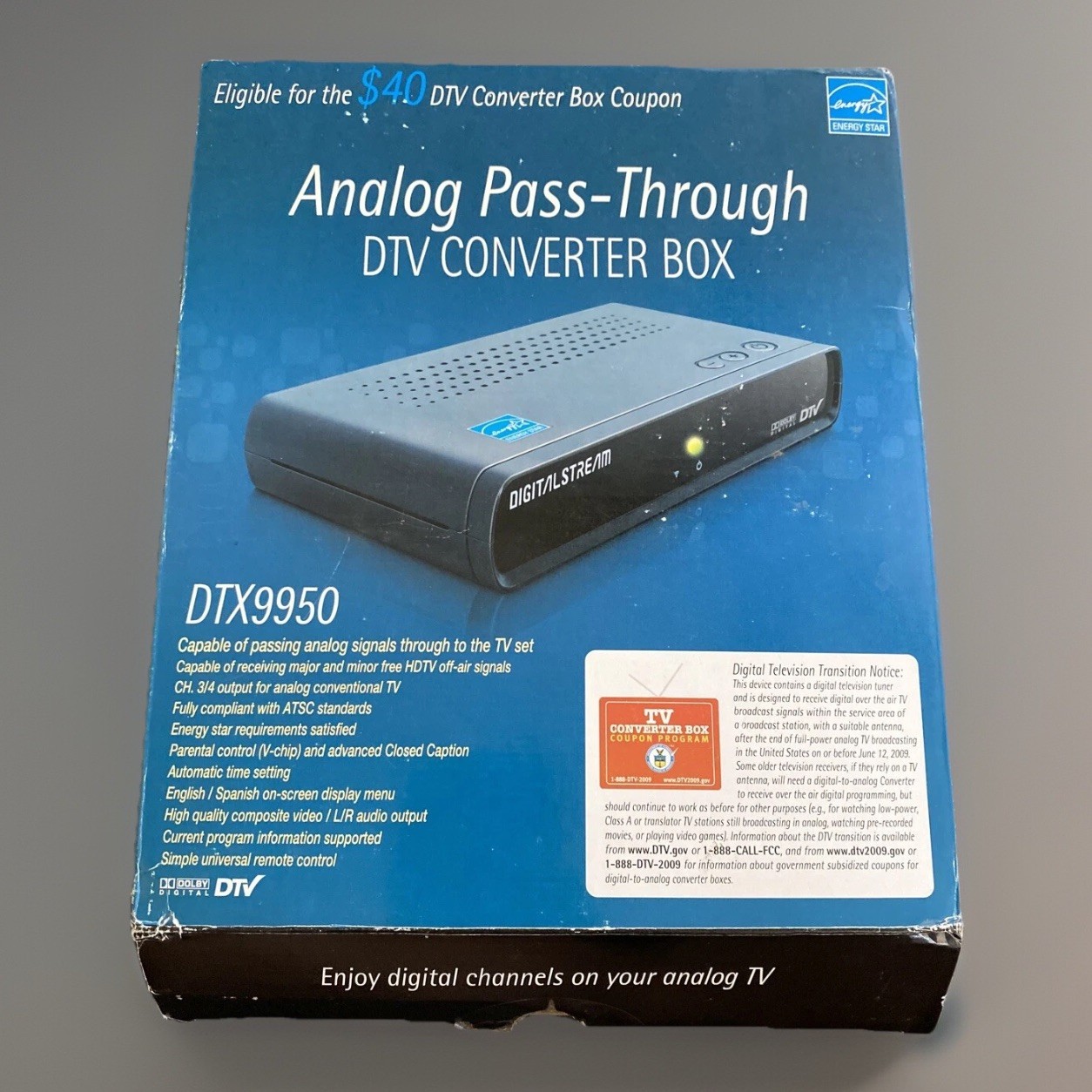 Digital Stream Analog Pass-Through DTV Converter Box DTX9950- Tested