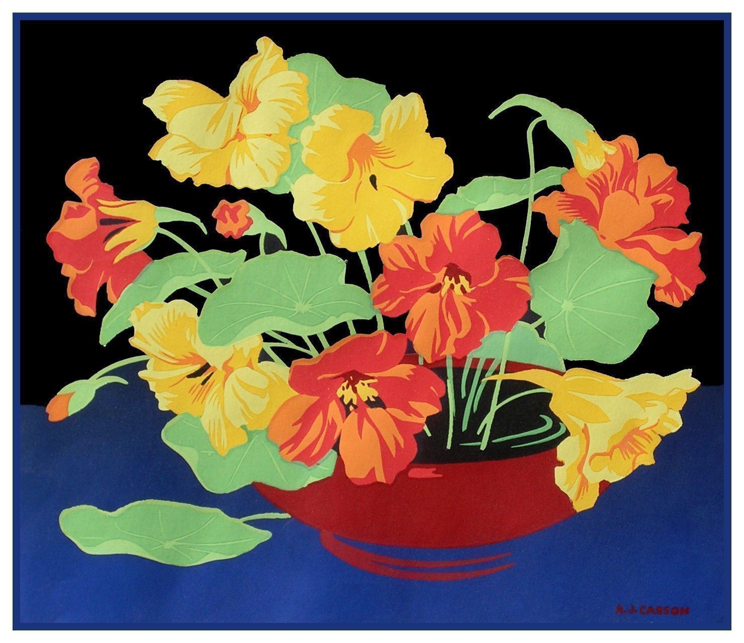 Vase Nasturtium Flowers by Canadian A.J. Casson Counted Cross Stitch Pattern