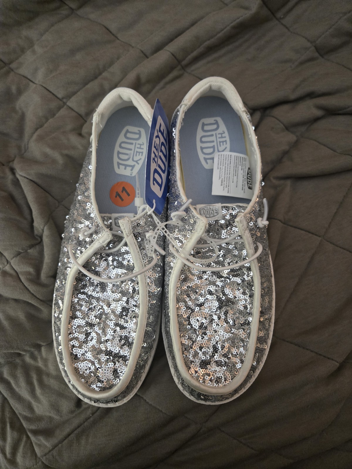 NWT Hey Dude Wendy Silver Disco Sequin Casual Shoes Slip On 42695-13R Womens 11