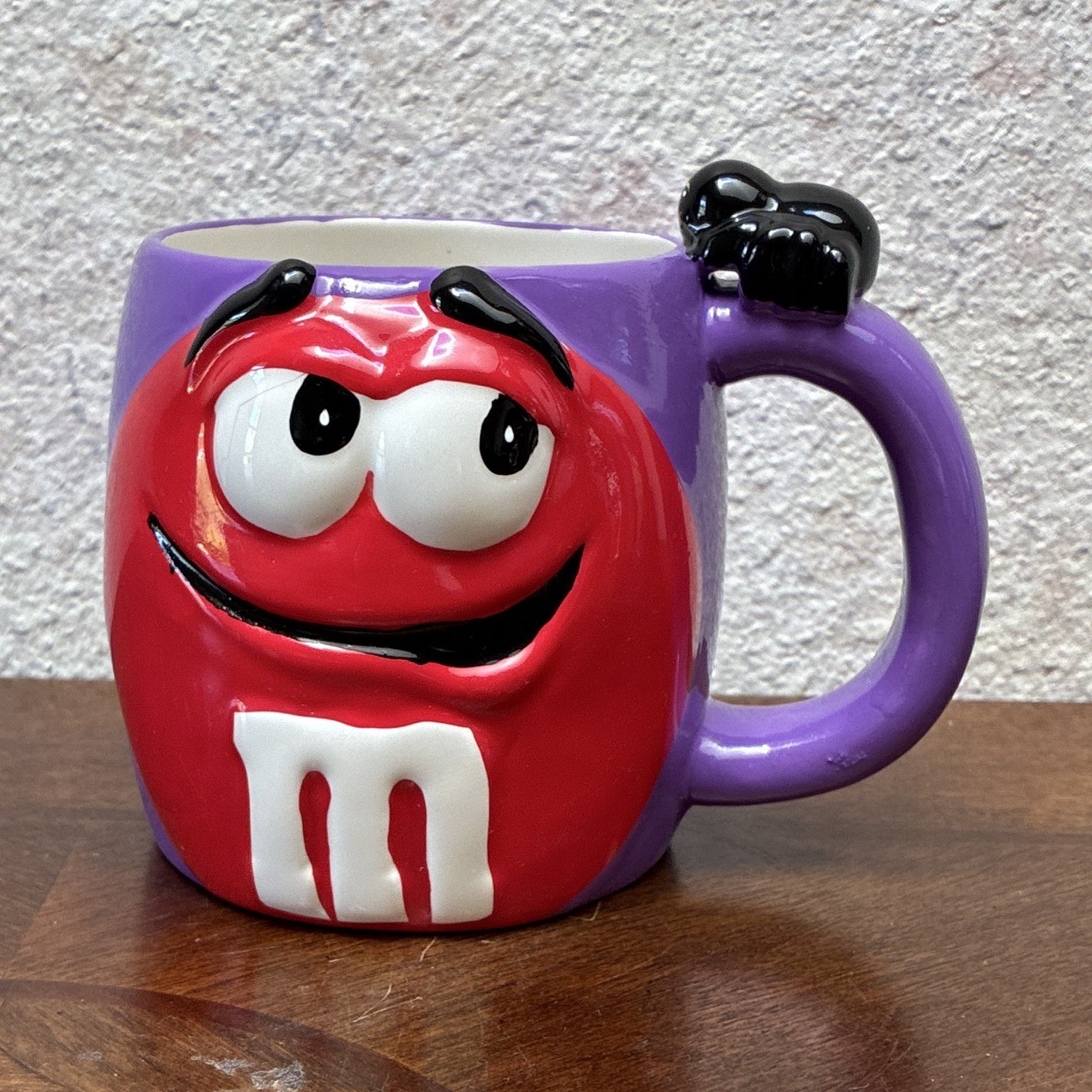 M&M's Red Character Purple Handle Ceramic Mug Candy & Nuts Advertising 2003