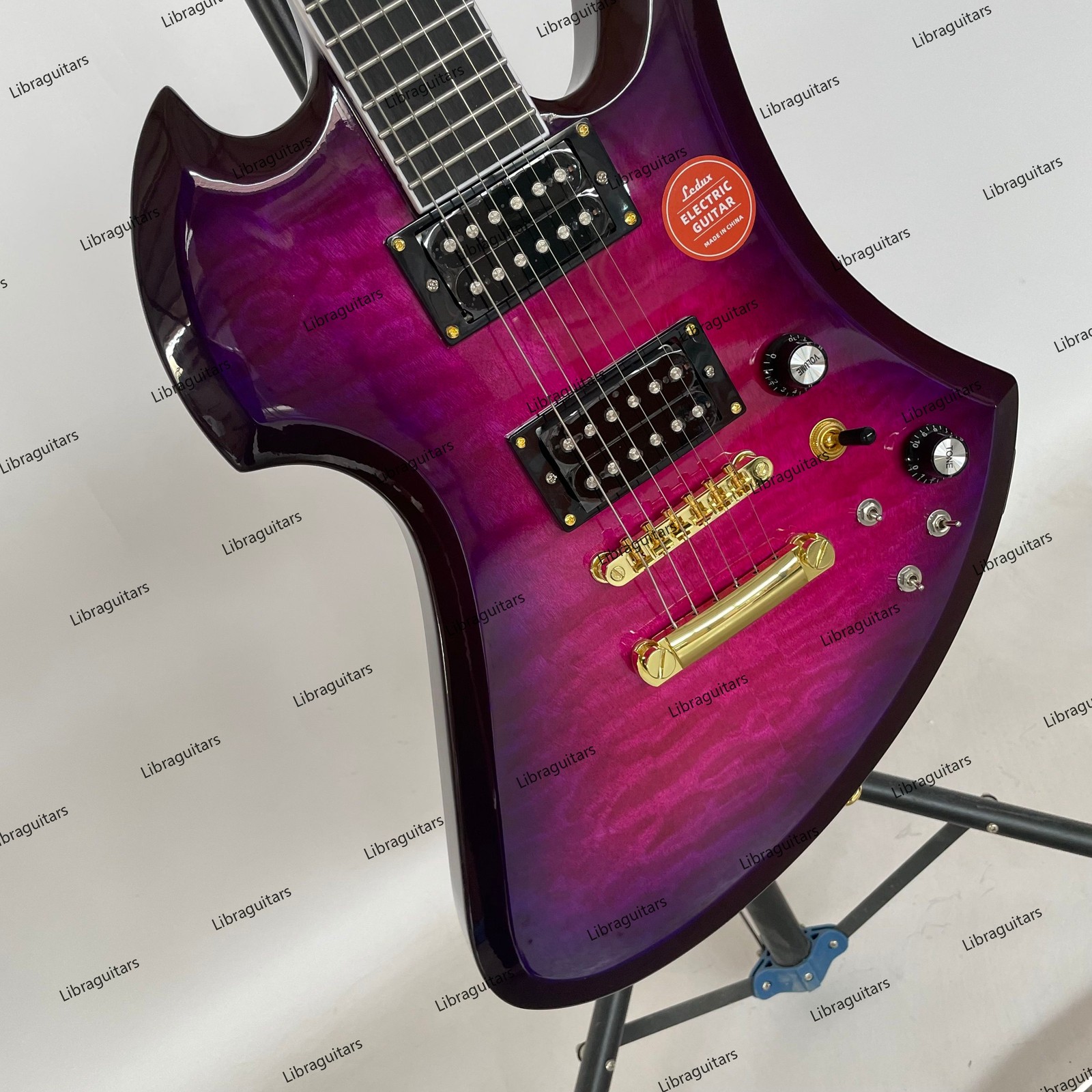 Electric Guitar Active Pickups Stainless Rounded Fret Edge Purple Burst US Stock