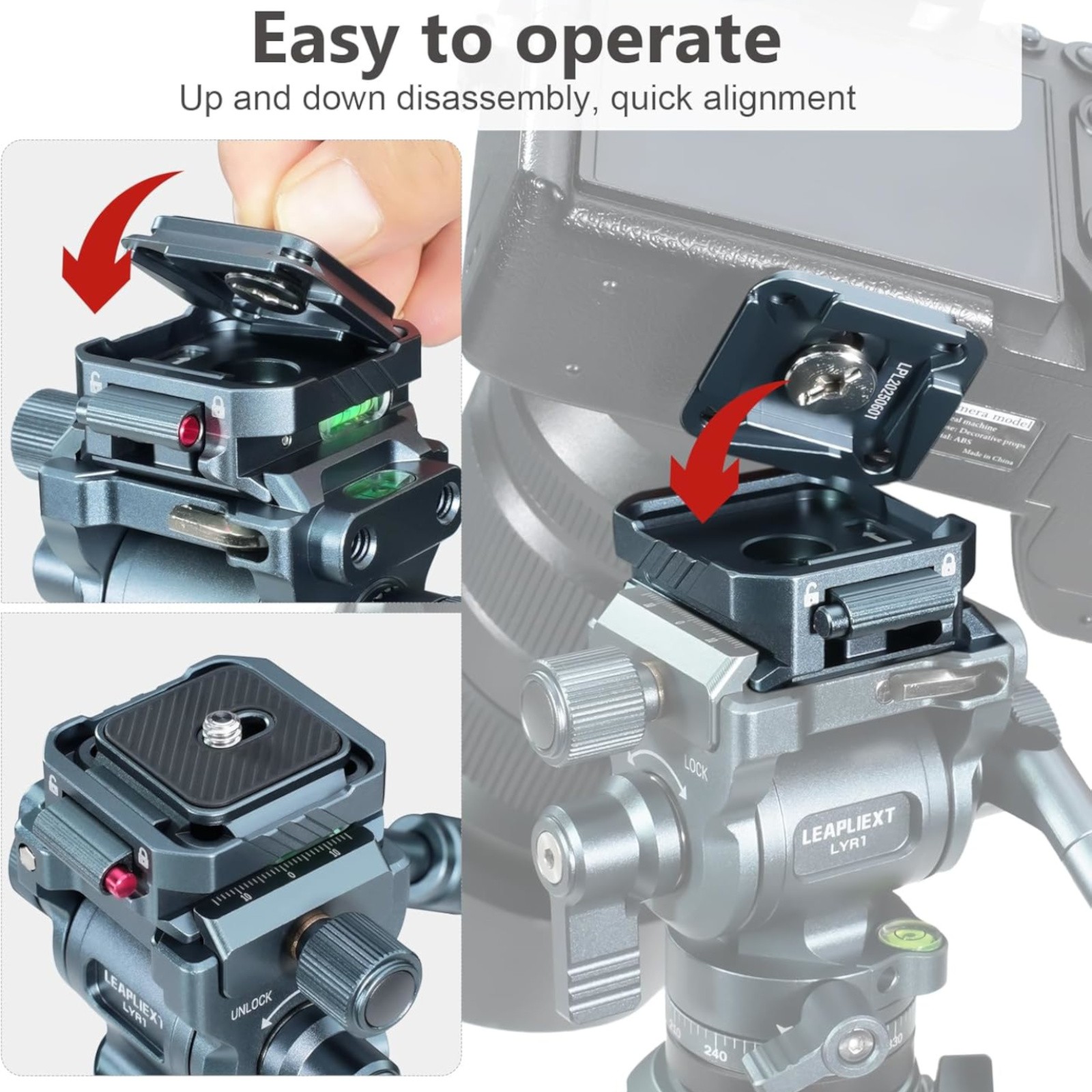 Camera Quick Release Plate w/ Double Secure Safety Lock Arca QR Clamp Leveler