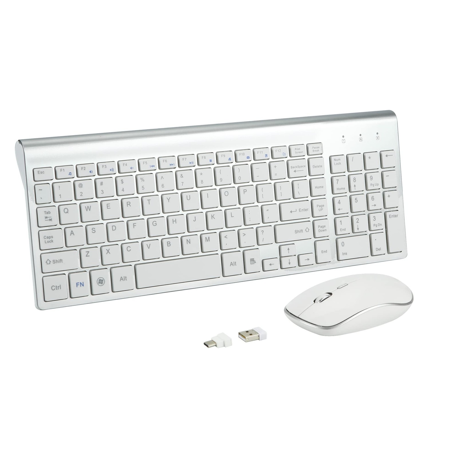 Wireless Keyboard and Mouse Combo with USB C & USB A Receiver-Full Size Type ...