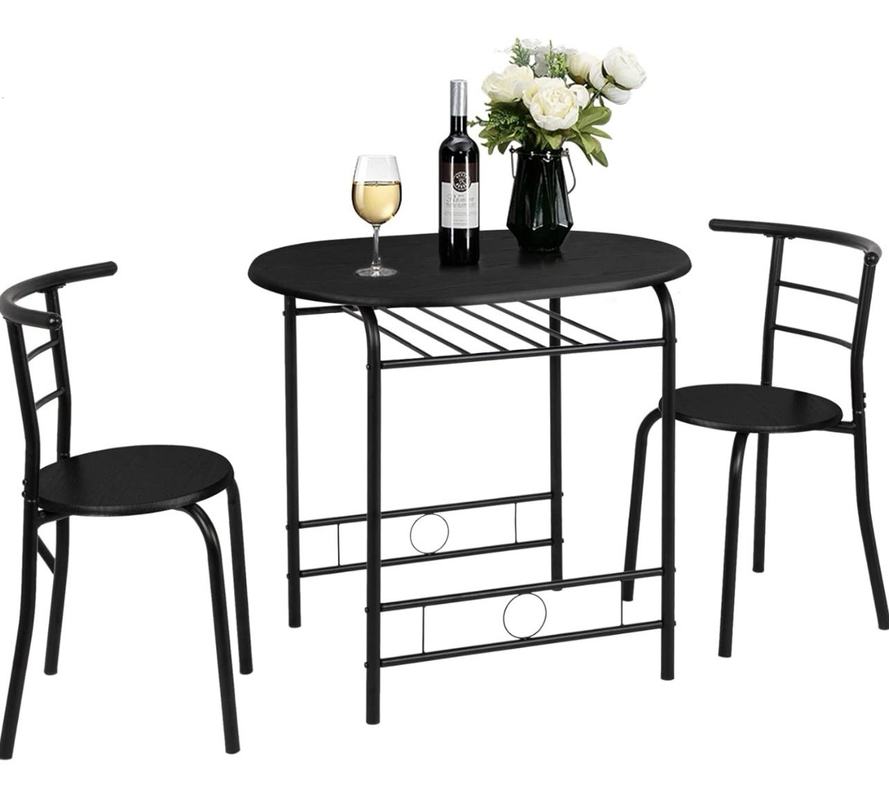 3 piece bistro set Wine Rack Table For Kitchen, Small Apartment Black