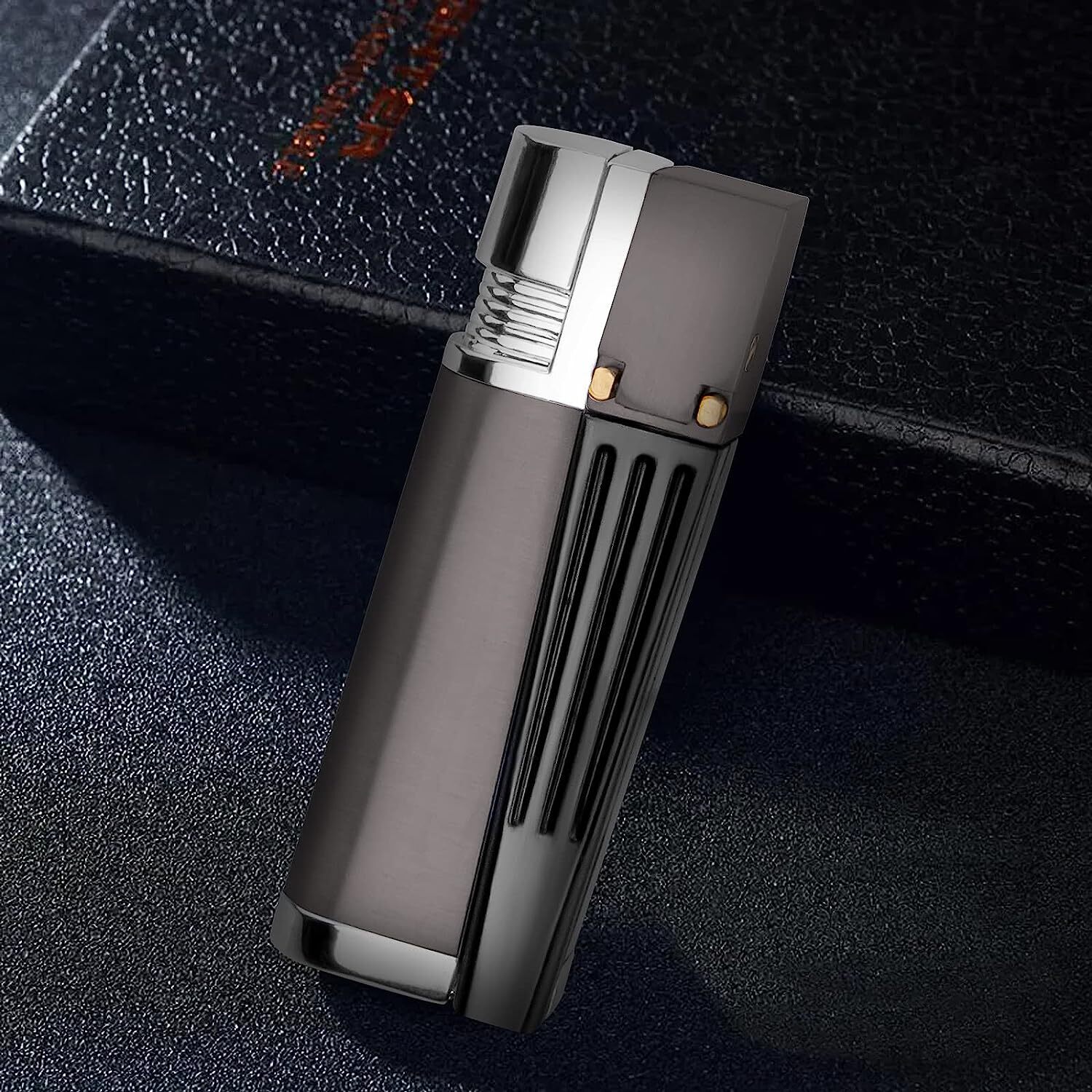 Foldable Metal Lighter Pipe Combination Portable Smoking Lighter Black 2 in 1