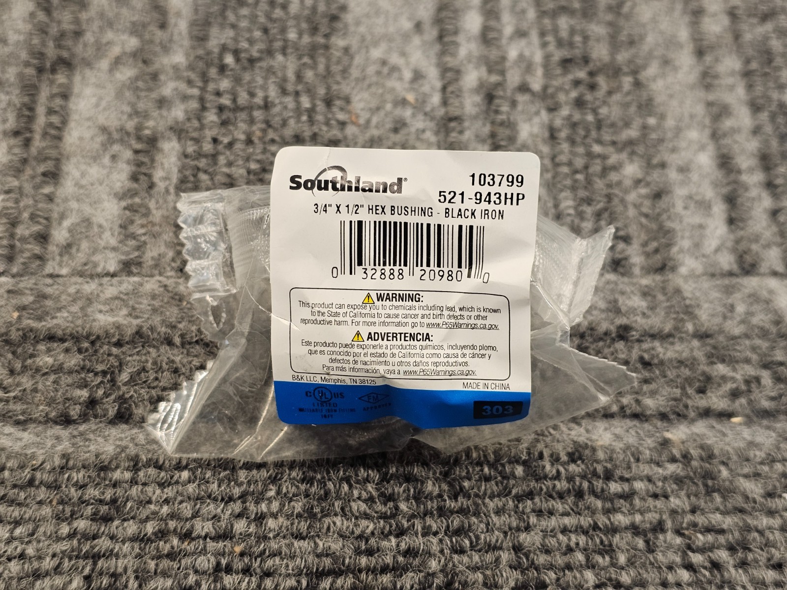 (QTY 3) SOUTHLAND 521-943HP 3/4" X 1/2" Hex Bushing BLACK IRON