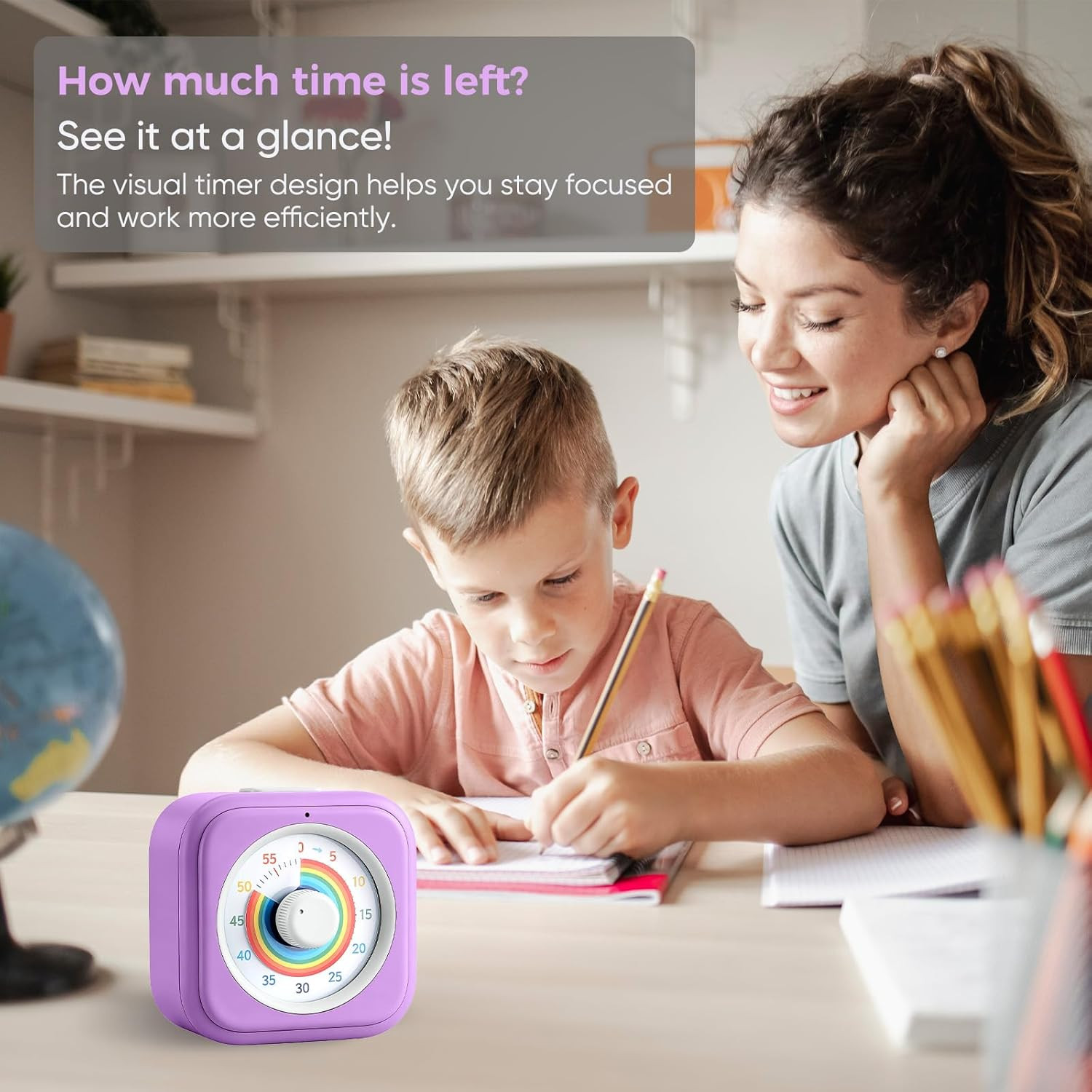Rainbow Visual Timer for Kids, 60 Minute Silent Countdown Clock with Color Disk,